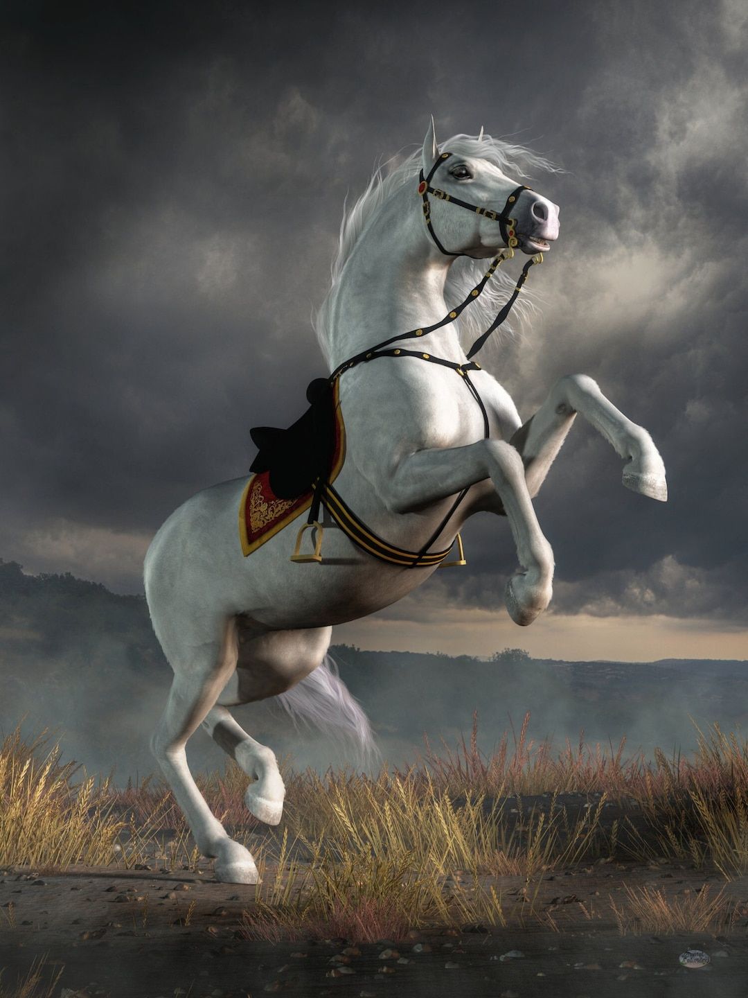 1080x1440 Rearing White Horse Print, Fine Art Poster