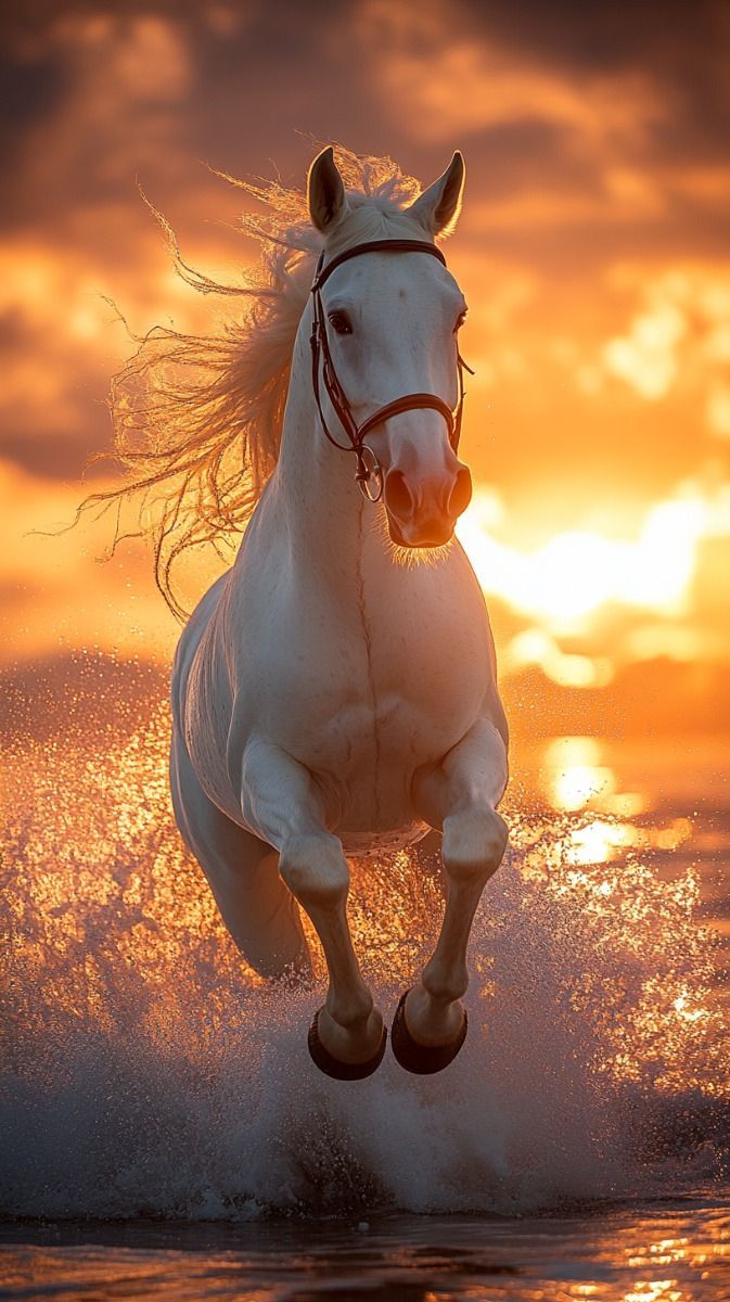 673x1200 Majestic White Horse Running in the Water at Sunset. Horse wallpaper HD 1080p, Horse HD wallpaper for iphone, Wildlife