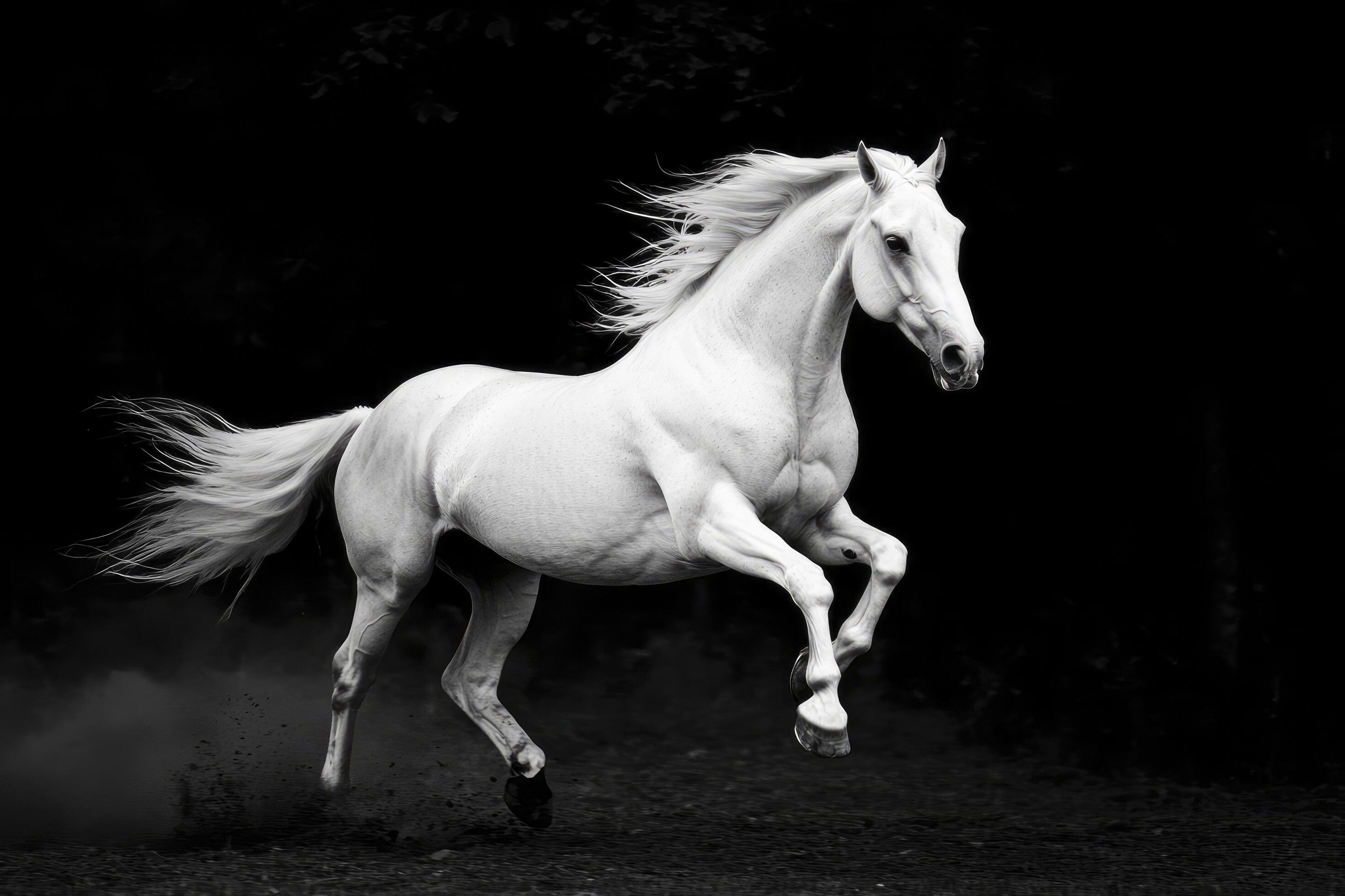 2940x1960 White horse running in the dark