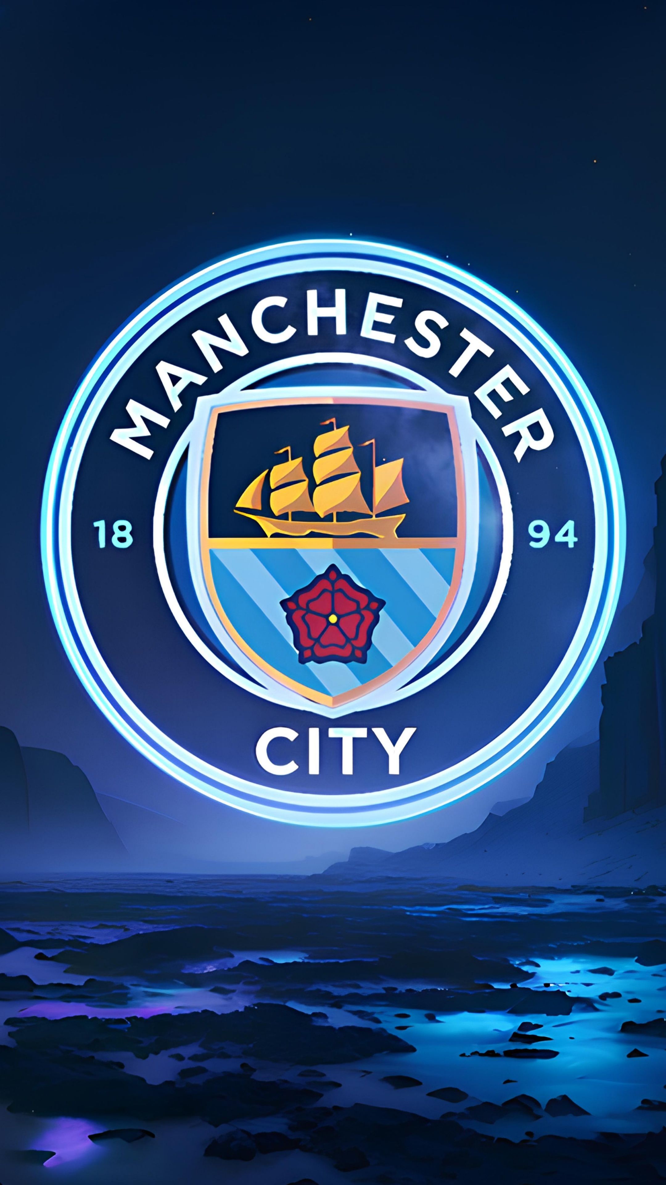 2160x3840 Manchester City FC Wallpaper 4K, Neon logo, Premier League club