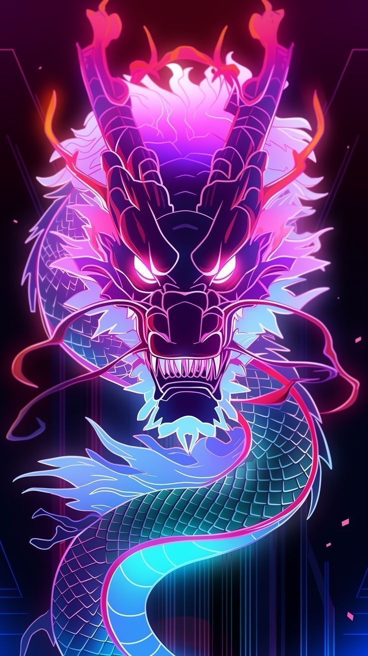 736x1313 Anime Style Chinese Dragons Galaxy Wallpaper. Neon dragon wallpaper, Cyberpunk dragon wallpaper, 4k