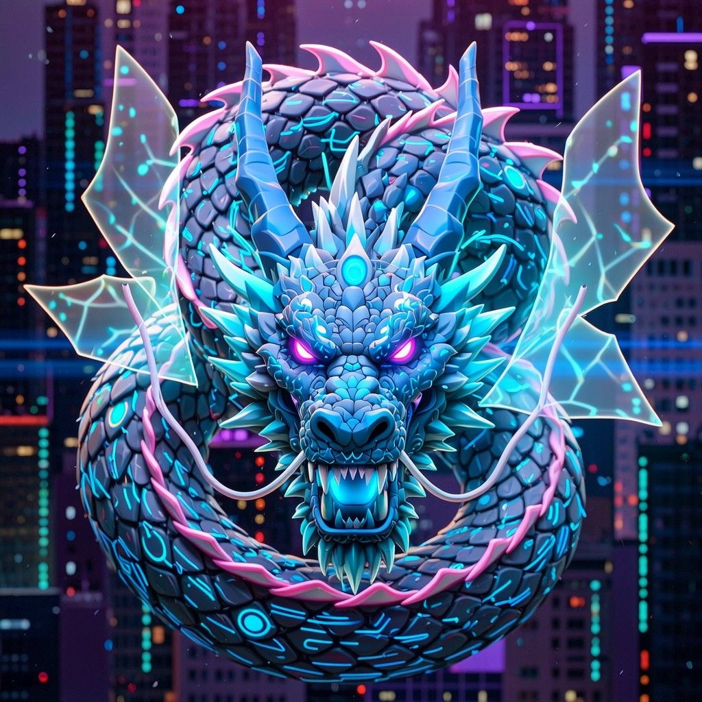 1024x1024 Download Cyber Dragon Emerges Image, Cyberpunk, Digital
