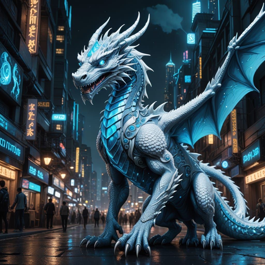 1024x1024 Cyberpunk Dragon Unfolds in a City of Neon Dreams
