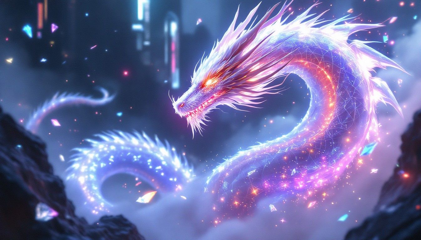 1344x768 Download Luminous Cyber Dragon Image, Cyberpunk, Neon