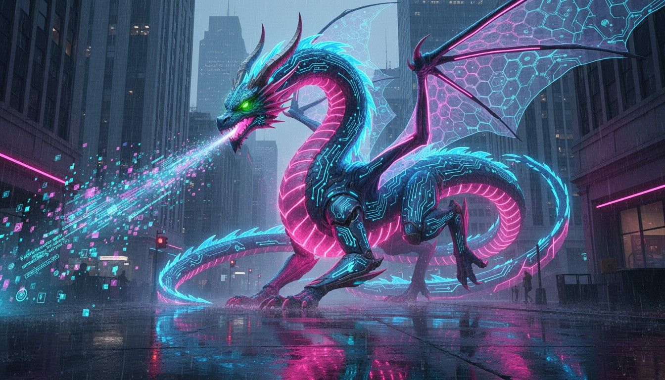 1344x768 Download Neon Dragon Ascends Image, Cyberpunk, Neon
