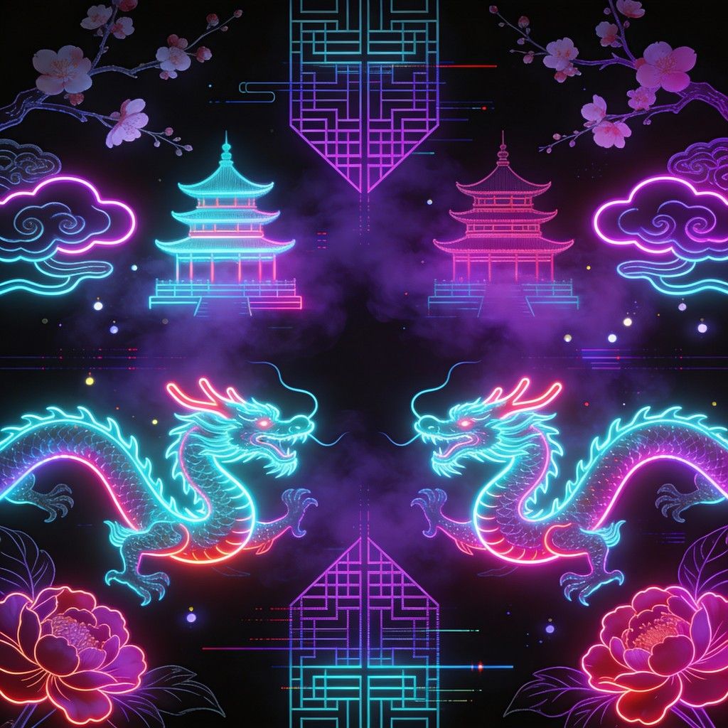 1024x1024 Download Cyberpunk Chinese Fantasy Image, Cyberpunk, Dragon