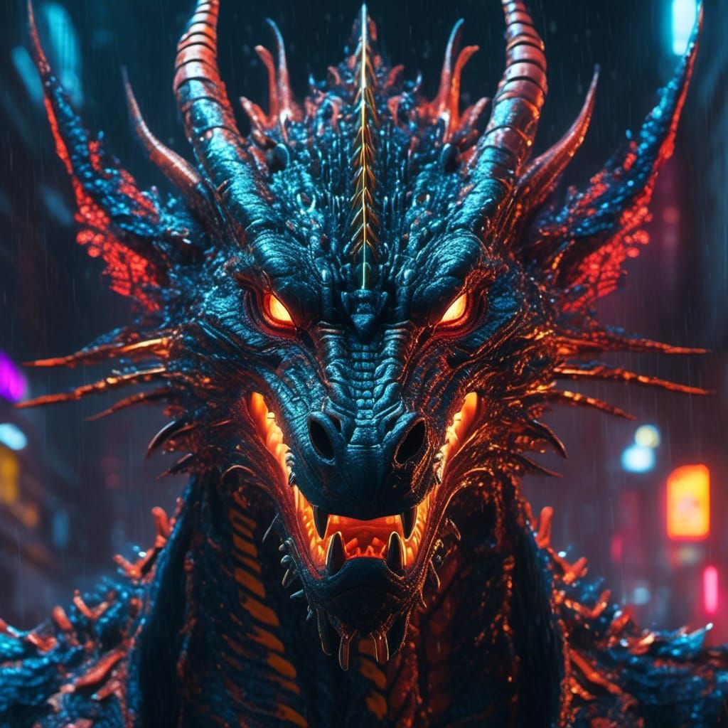 1024x1024 Dragon FaceTime! Dragon Face Close Up With Neon