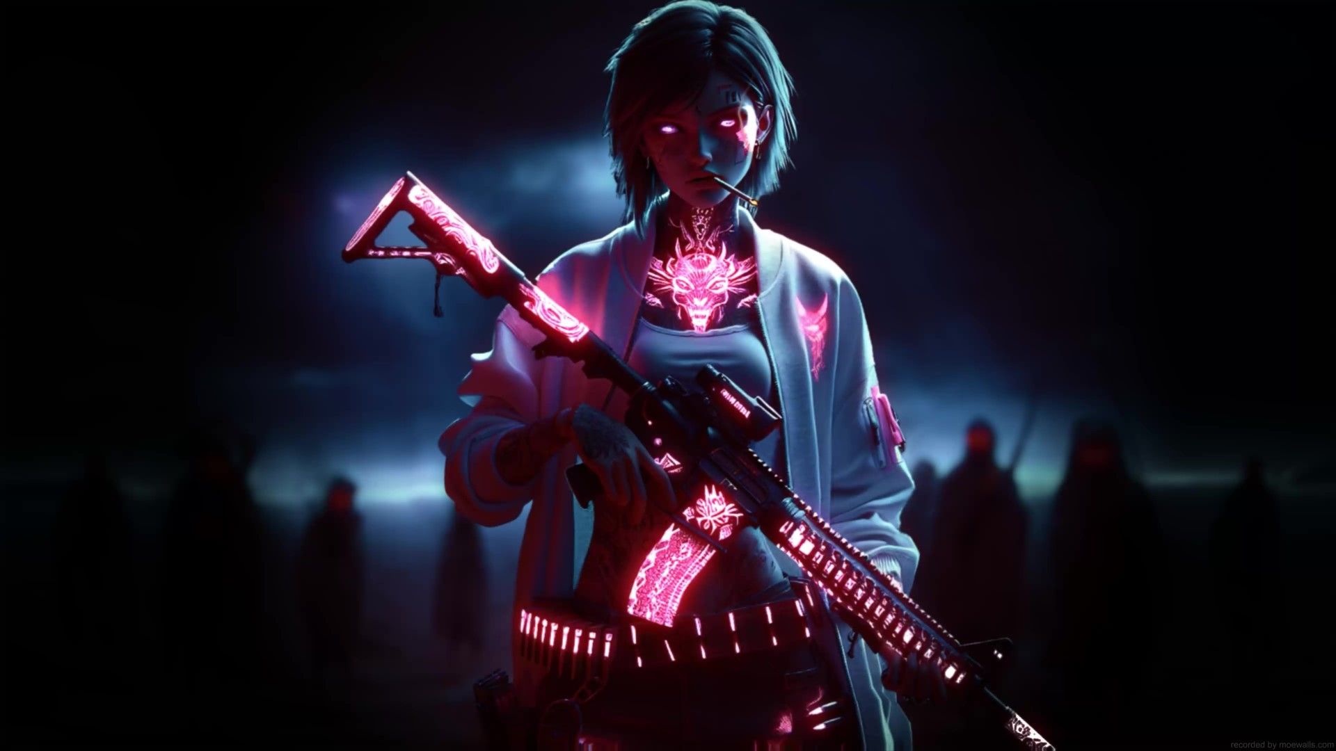 1920x1080 Cyberpunk Girl Dragon Tattoo Live Wallpaper