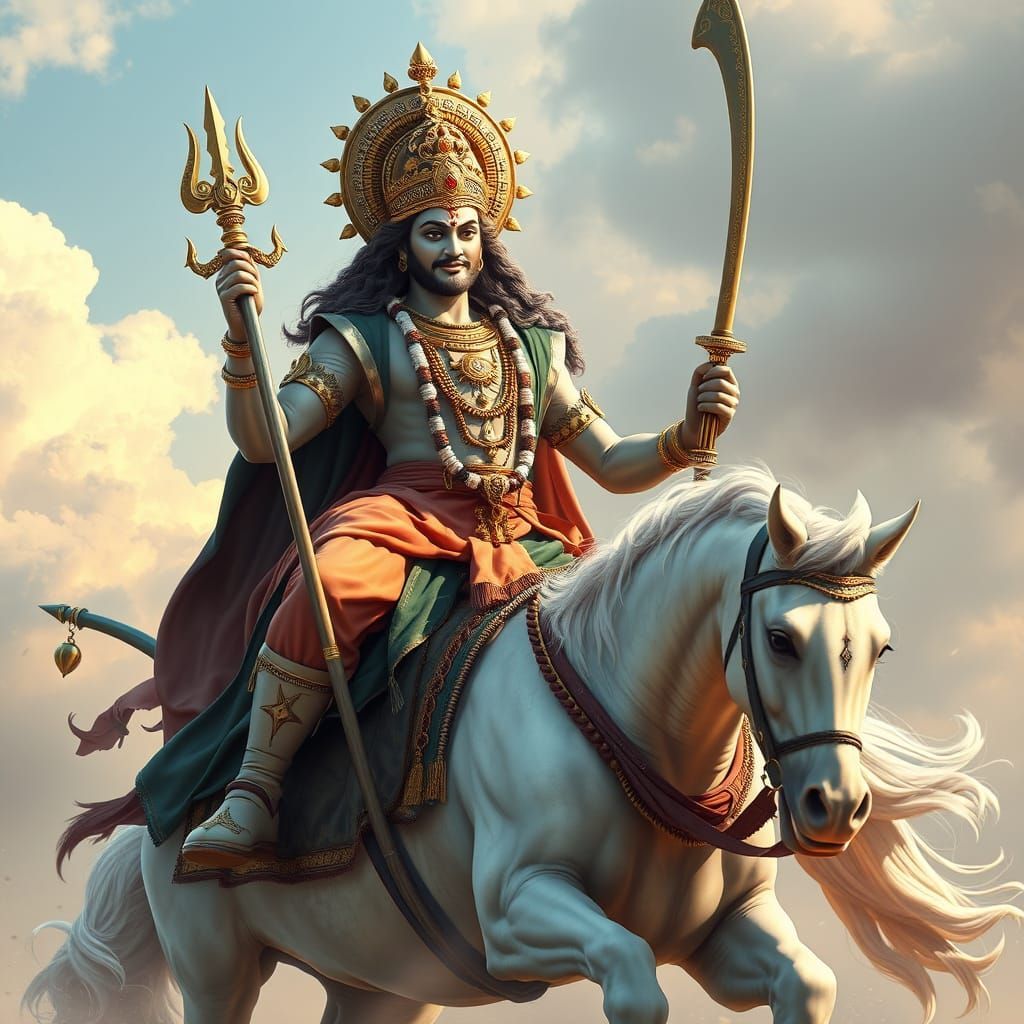 1024x1024 Shukra God with Sabre and White Horse in Photoreali