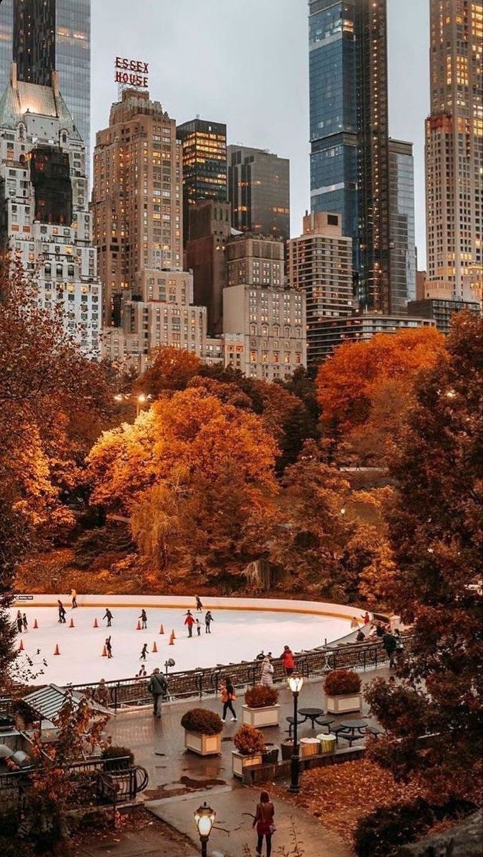 676x1200 People Skating on Ice Rink in Central Park, New York City at Night. Fall nyc wallpaper, New york fall aesthetic wallpaper, City winter coat