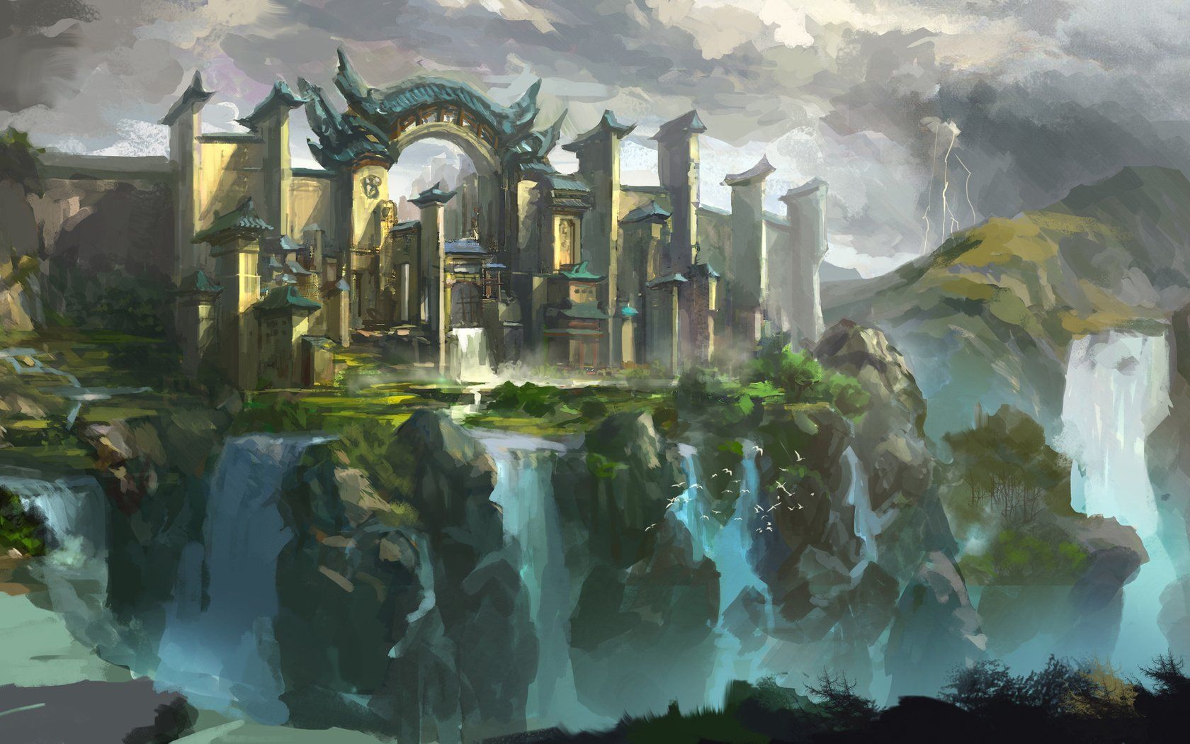 1680x1050 Majestic Fantasy Realm: HD Landscape of Enchanted Kingdomx1050