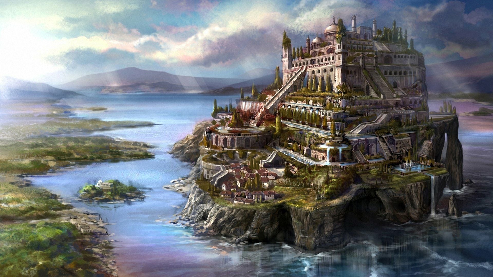 1920x1080 Enchanted Citadel: A Fantasy Cityscape in Stunning HDx1080