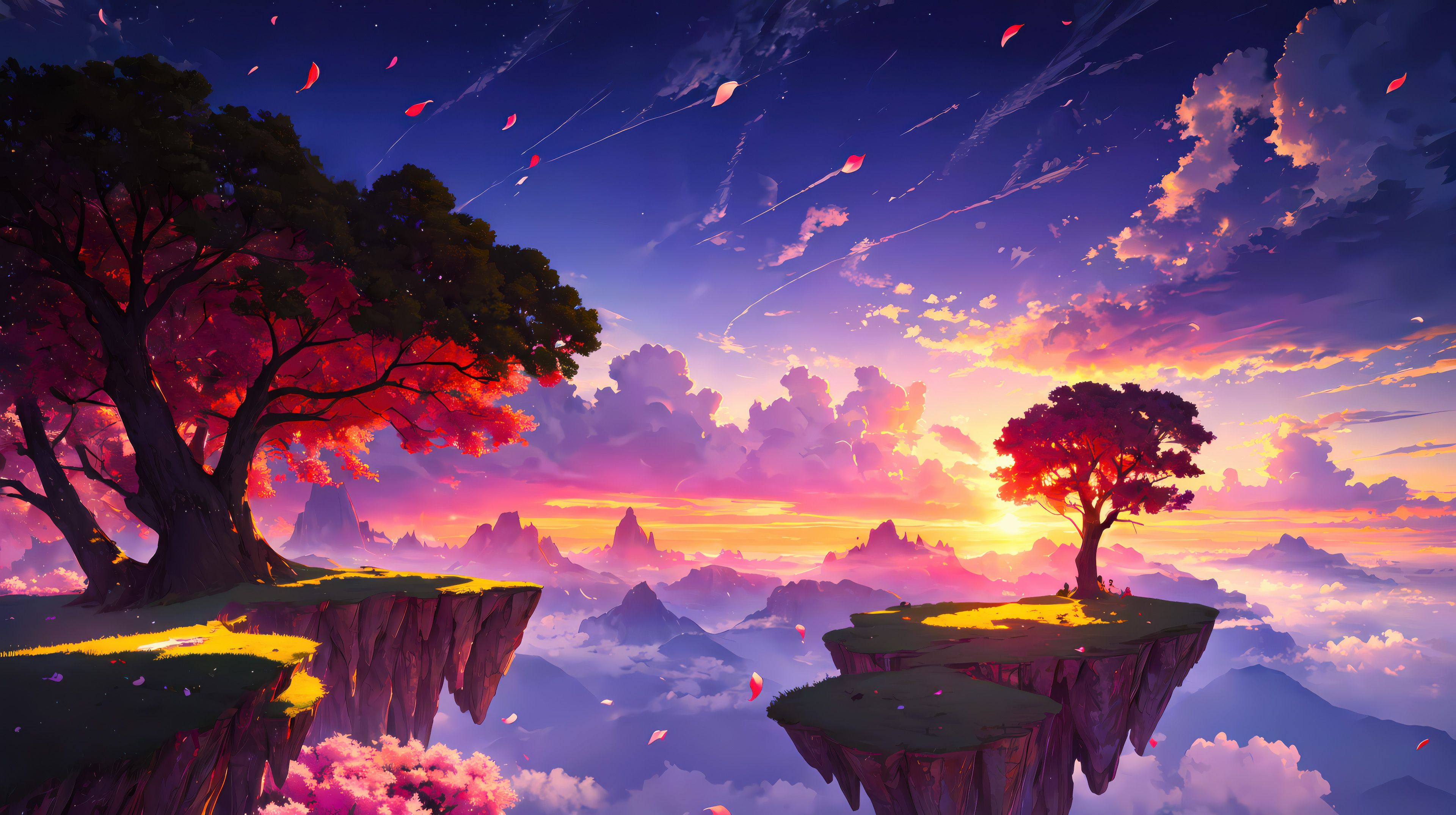 3840x2150 Fantasy Floating Islands Under Sunset Sky Wallpaper, HD Anime Wallpaper, 4k Wallpaper, Image, Background, Photos and Picture