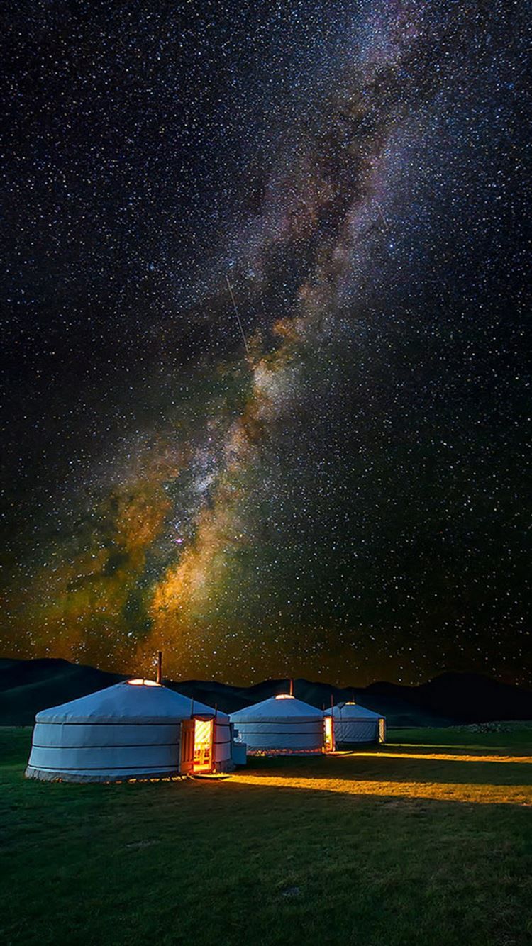 750x1334 Mongolian Yurt Camp Milky Way Stars iPhone 8 Wallpaper Free Download