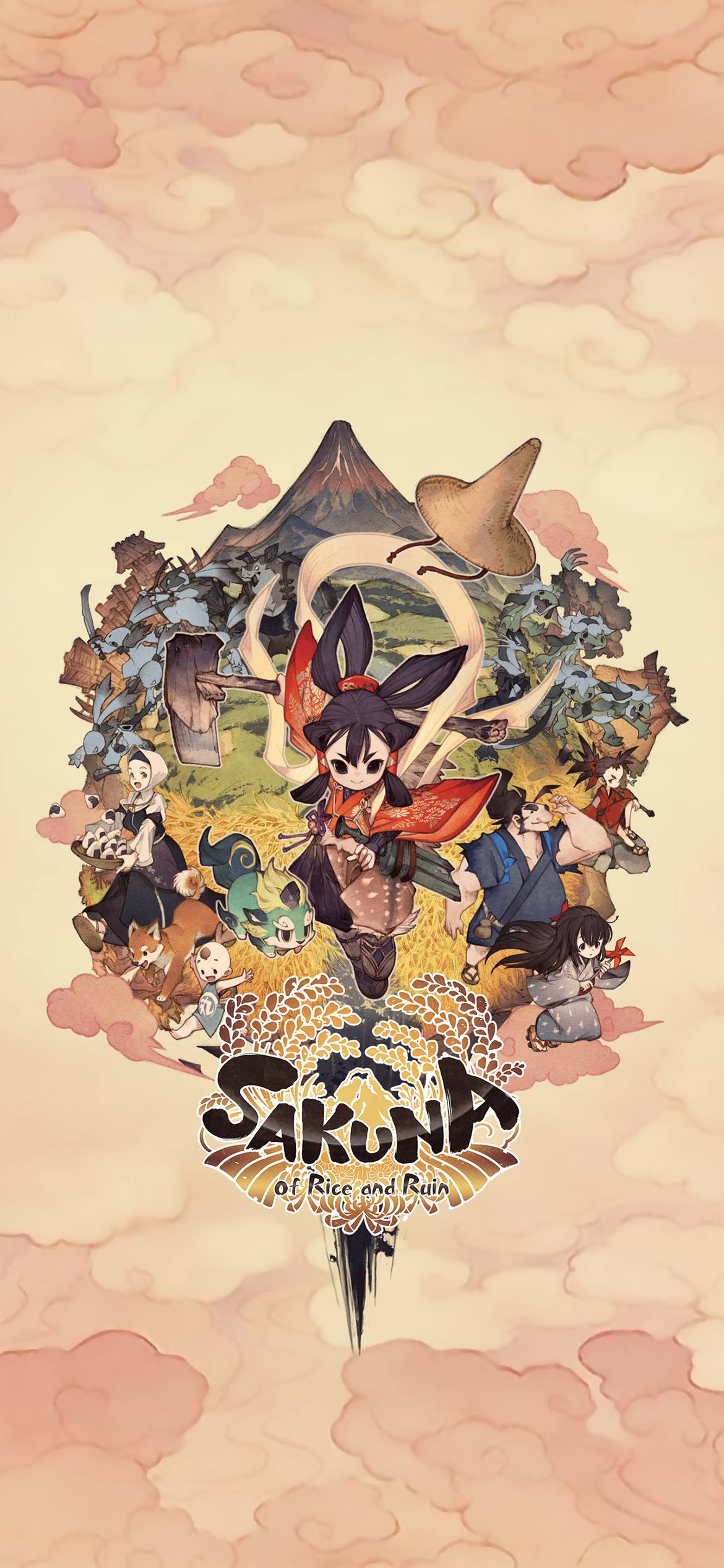 1170x2532 Sakuna: Of Rice and Ruin Artwork Wallpaper. Cat with Monocle