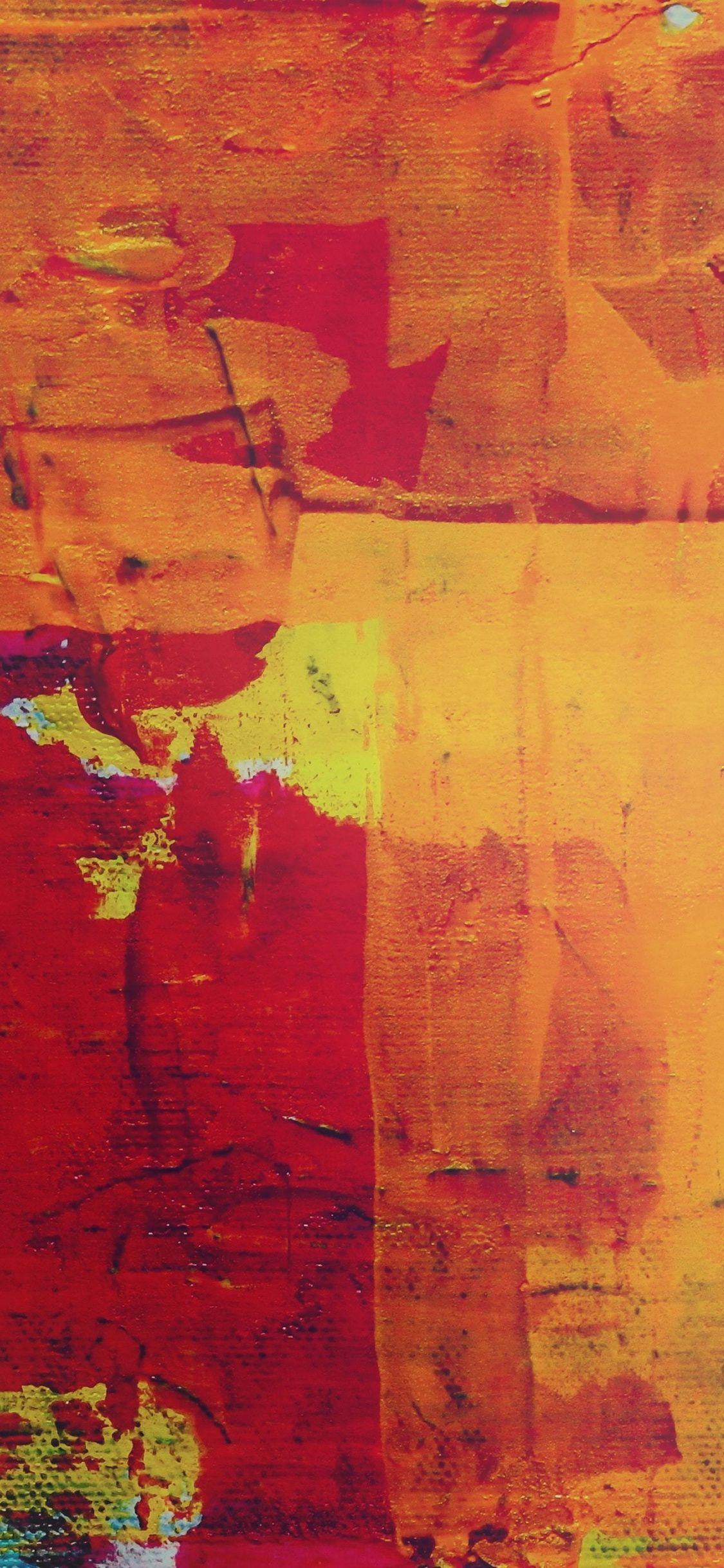 1125x2436 Abstract, Red Yellow, Canvas, Art, Wallpaper And Yellow Paint