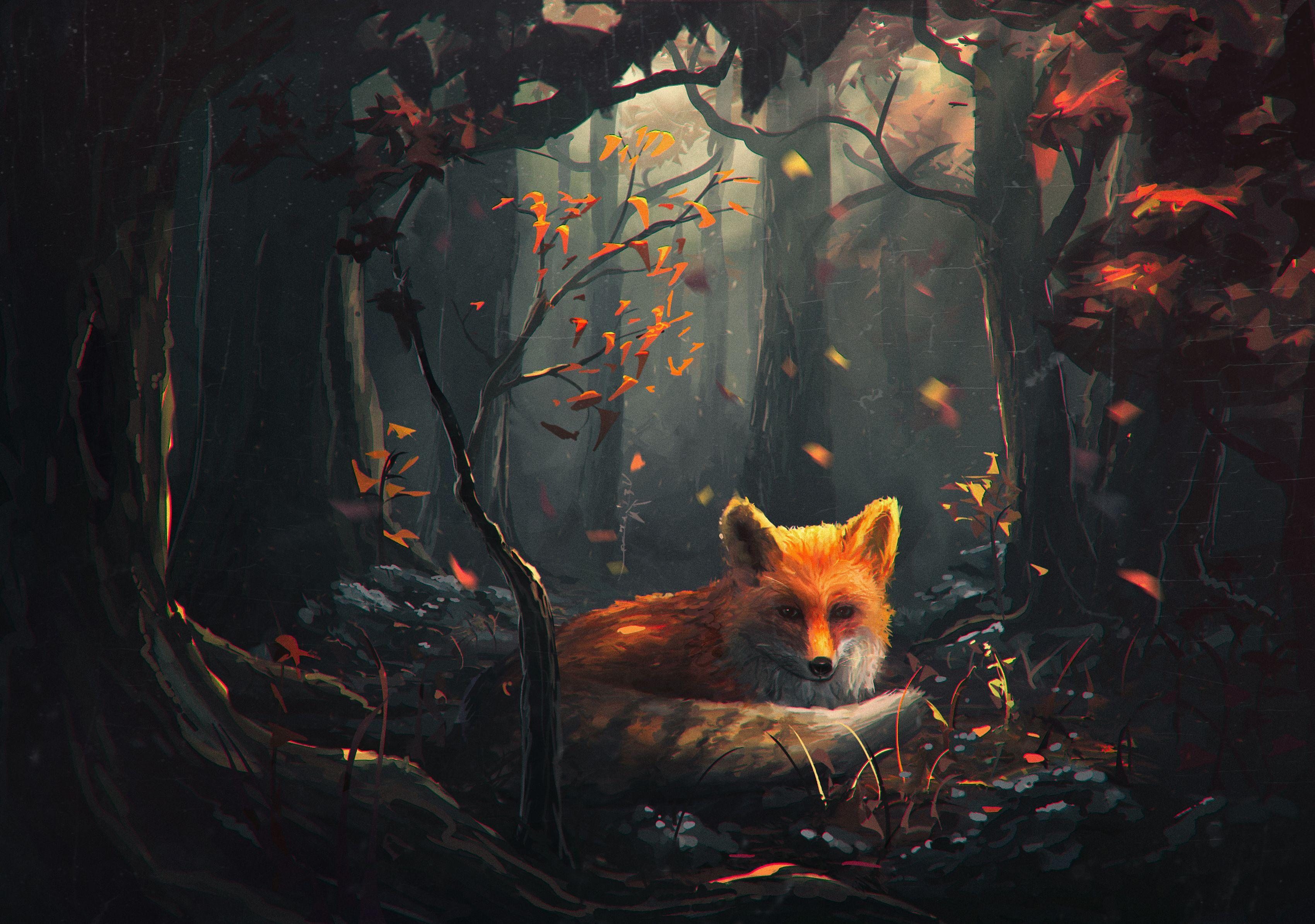 3400x2389 Fox Art Canvas Painting Wallpaper & Background Download