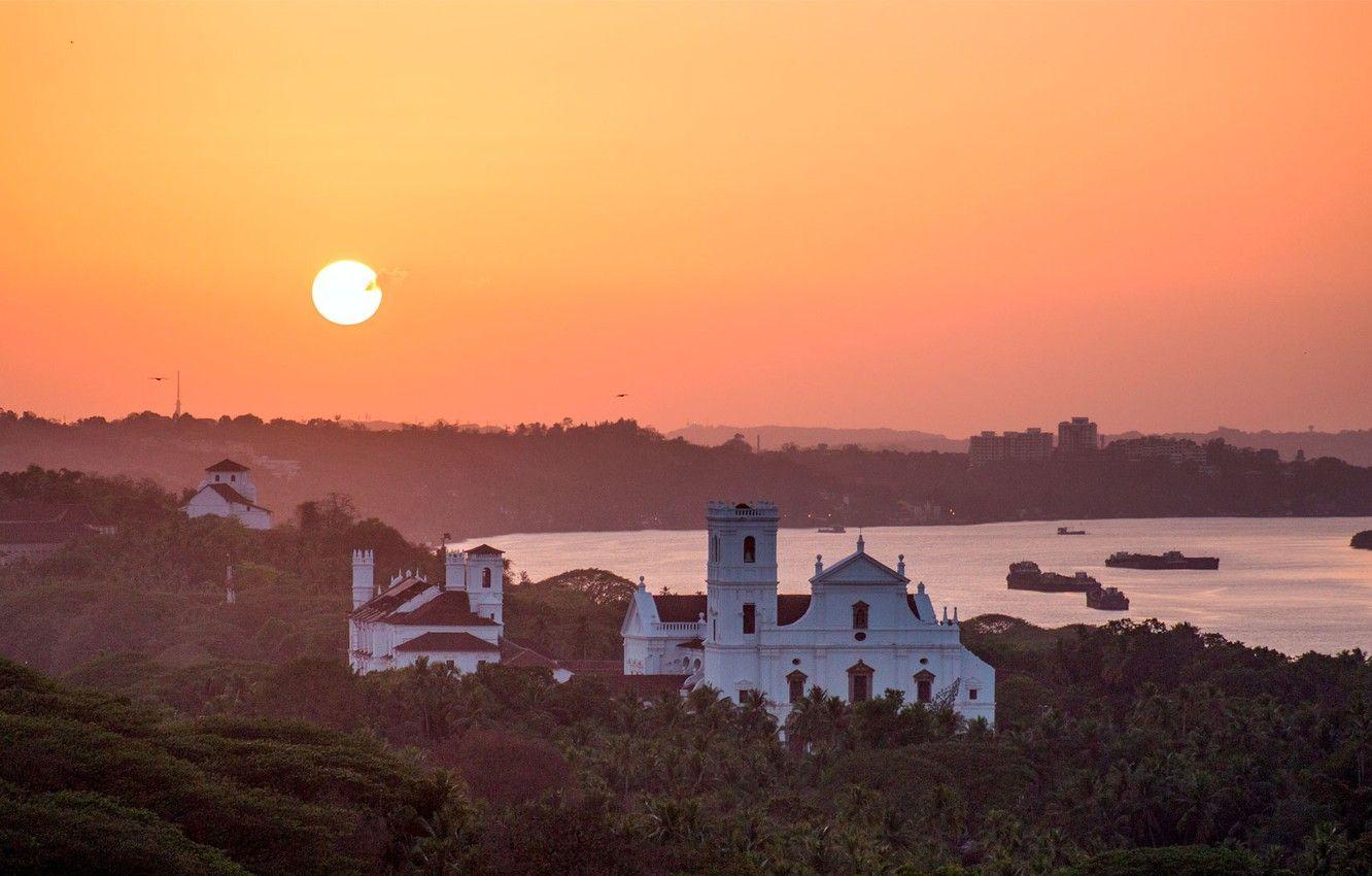 1332x850 Wallpaper sunset, India, Old Goa image for desktop, section пейзажи