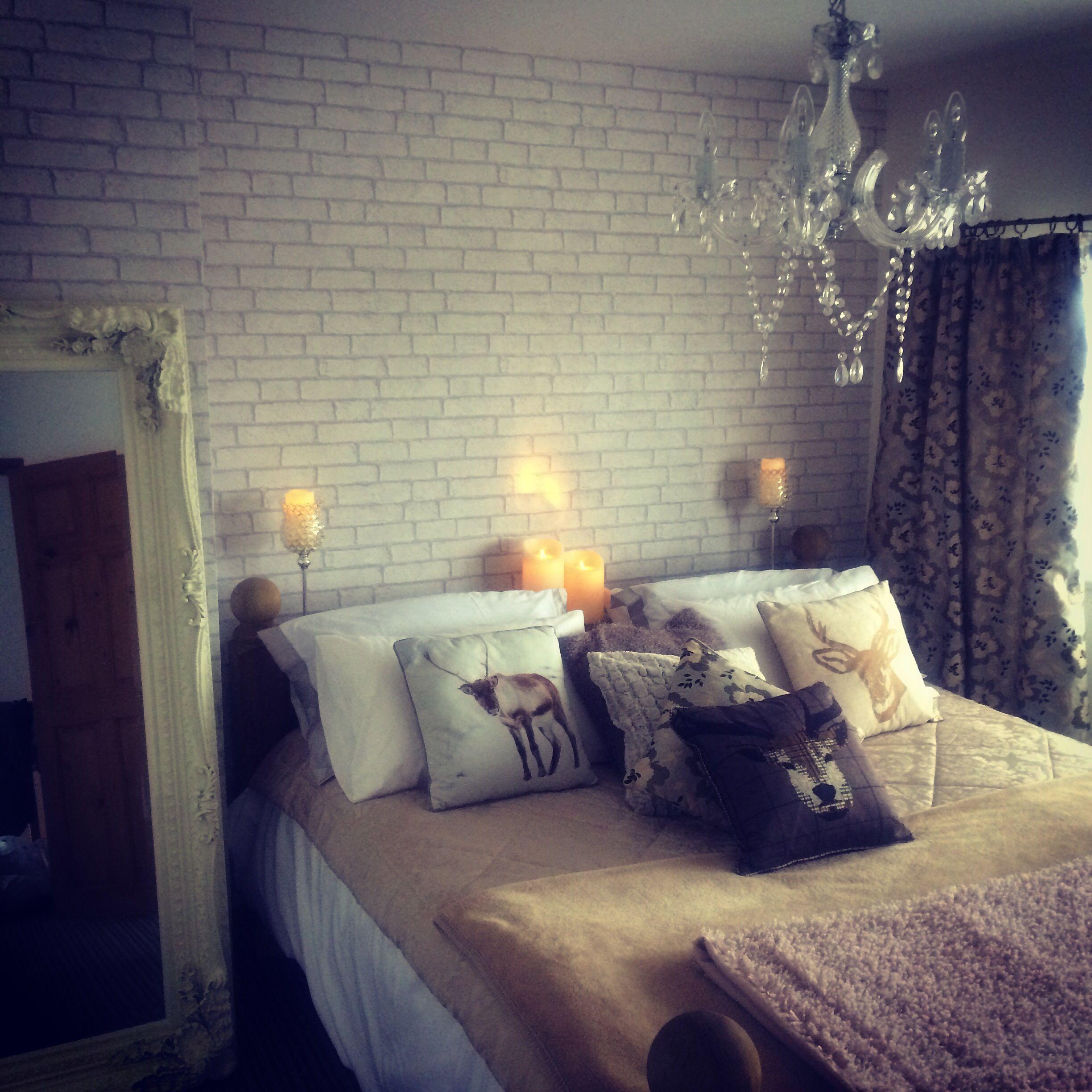 2448x2448 White brick wallpaper by bluff cosy bedroom country meets chic. Cosy bedroom, White brick wallpaper, Country bedroom