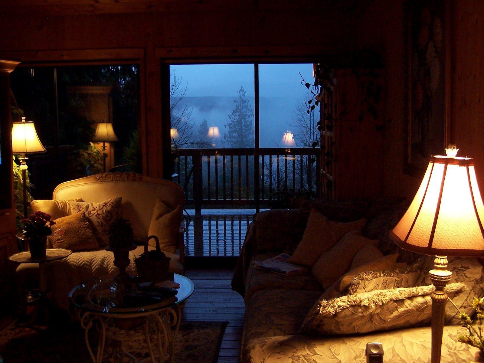 cozy living room at night