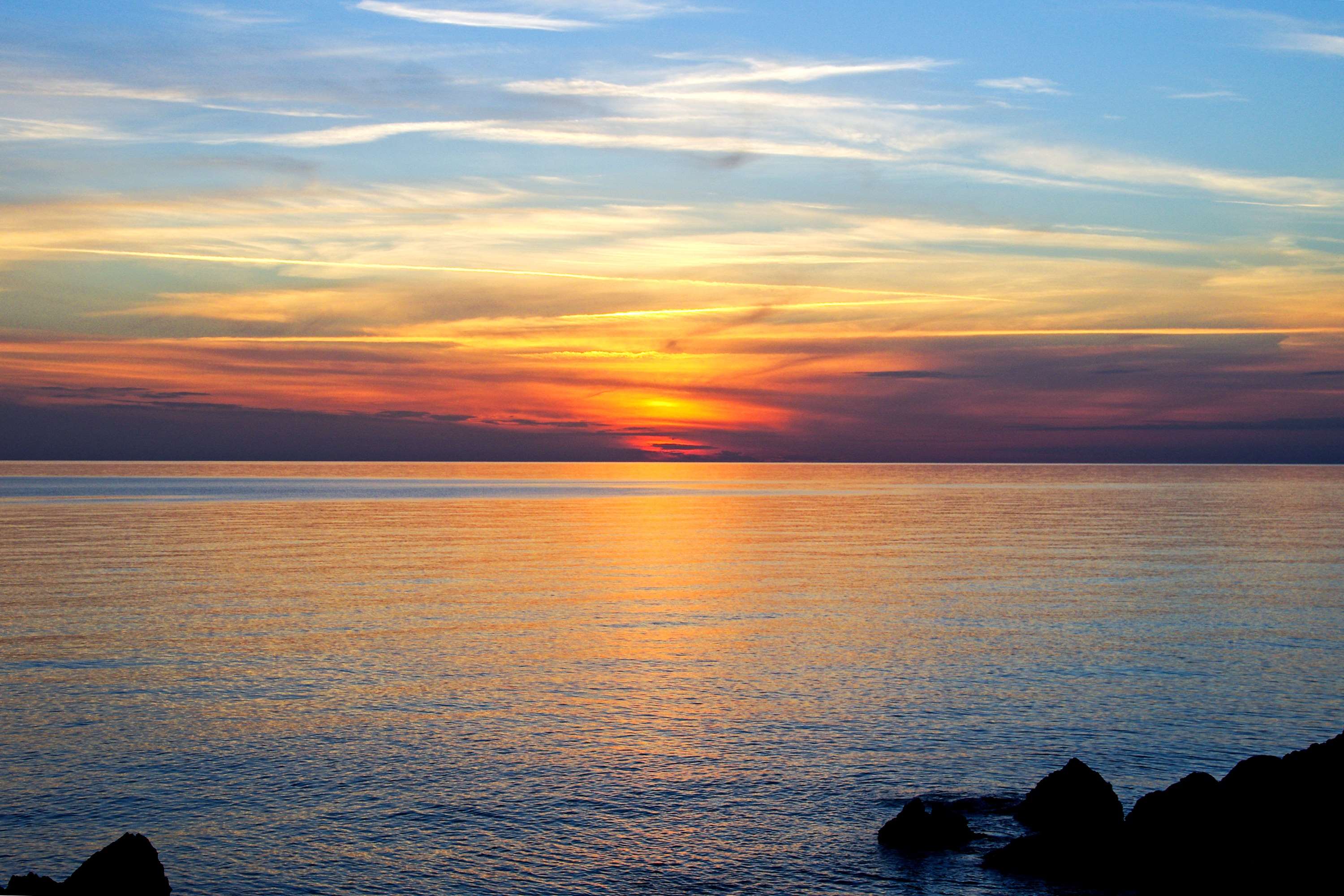 3000x2000 calabria, evening, italy, noon, red sky at night, san nicola arcella, sea, sunset, twilight wallpaper