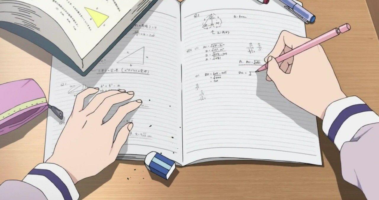girl doing homework anime