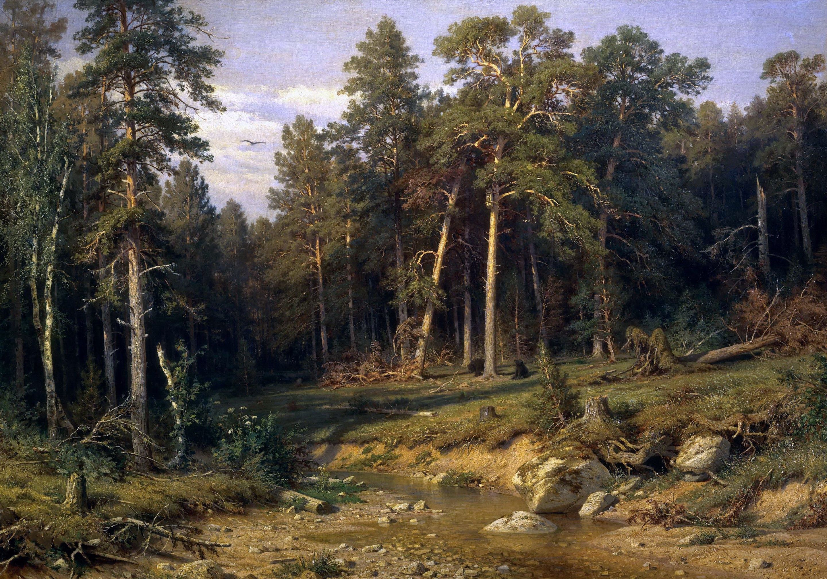 2880x2016 Wallpaper landscape, nature, Ivan Shishkin, Mast timber in Vyatka Province, picture, pine forest for mobile and desktop, section живопись, resolution 2880x2016