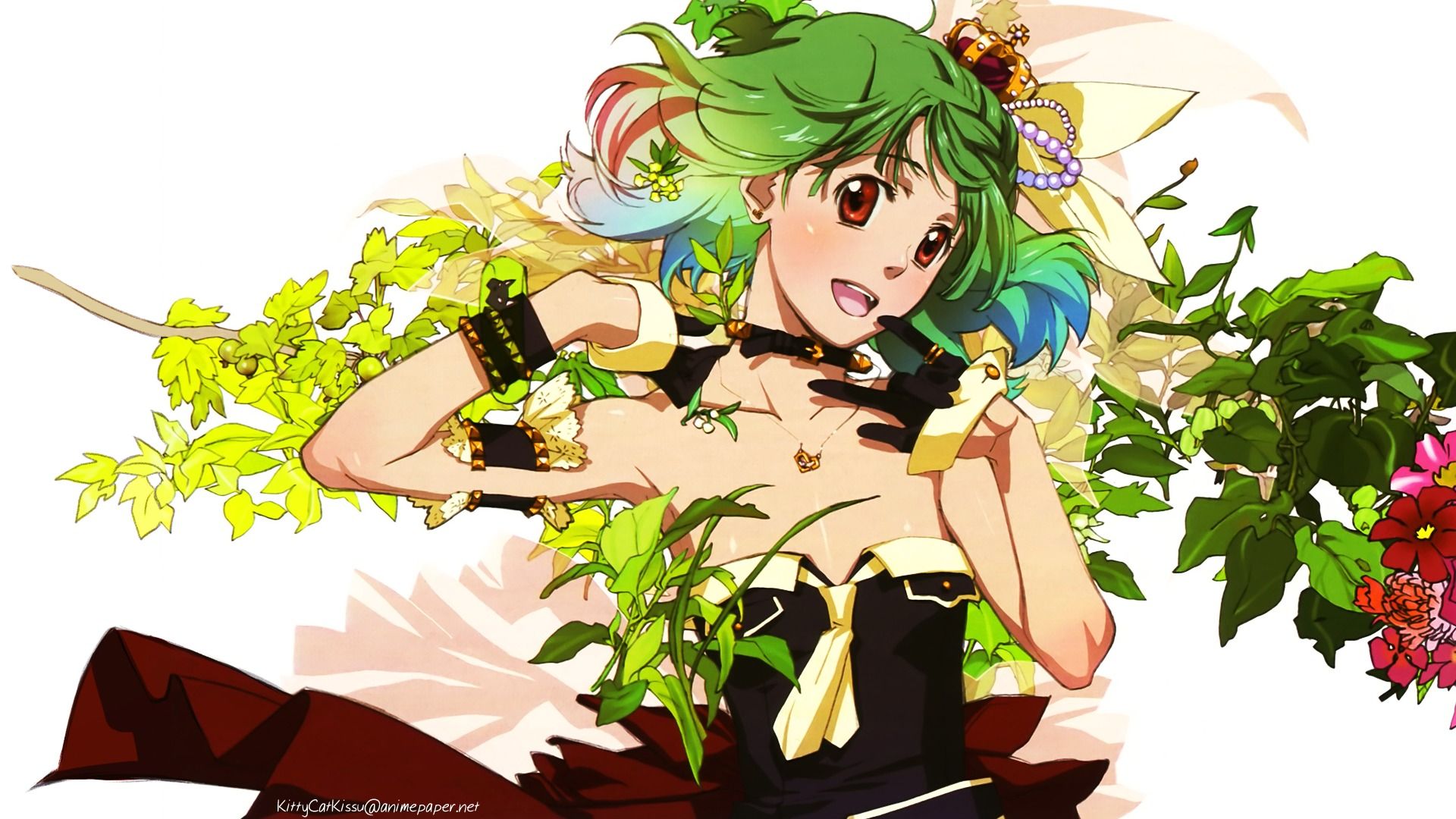 1920x1080 Wallpaper flowers, smile, anime, art, Macross Frontier for mobile and desktop, section прочее, resolution 1920x1080