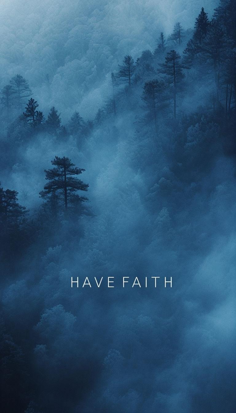 768x1344 Misty Forest Landscape with Inspirational 'Have Faith' Message Mobile Wallpaper