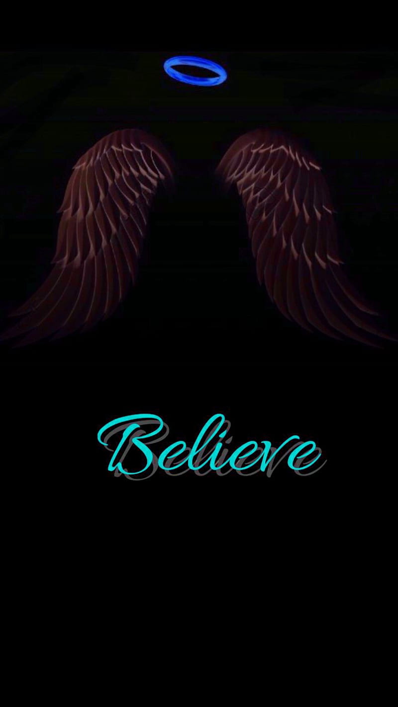 800x1422 Believe, angels, black, faith, wings, HD phone wallpaper