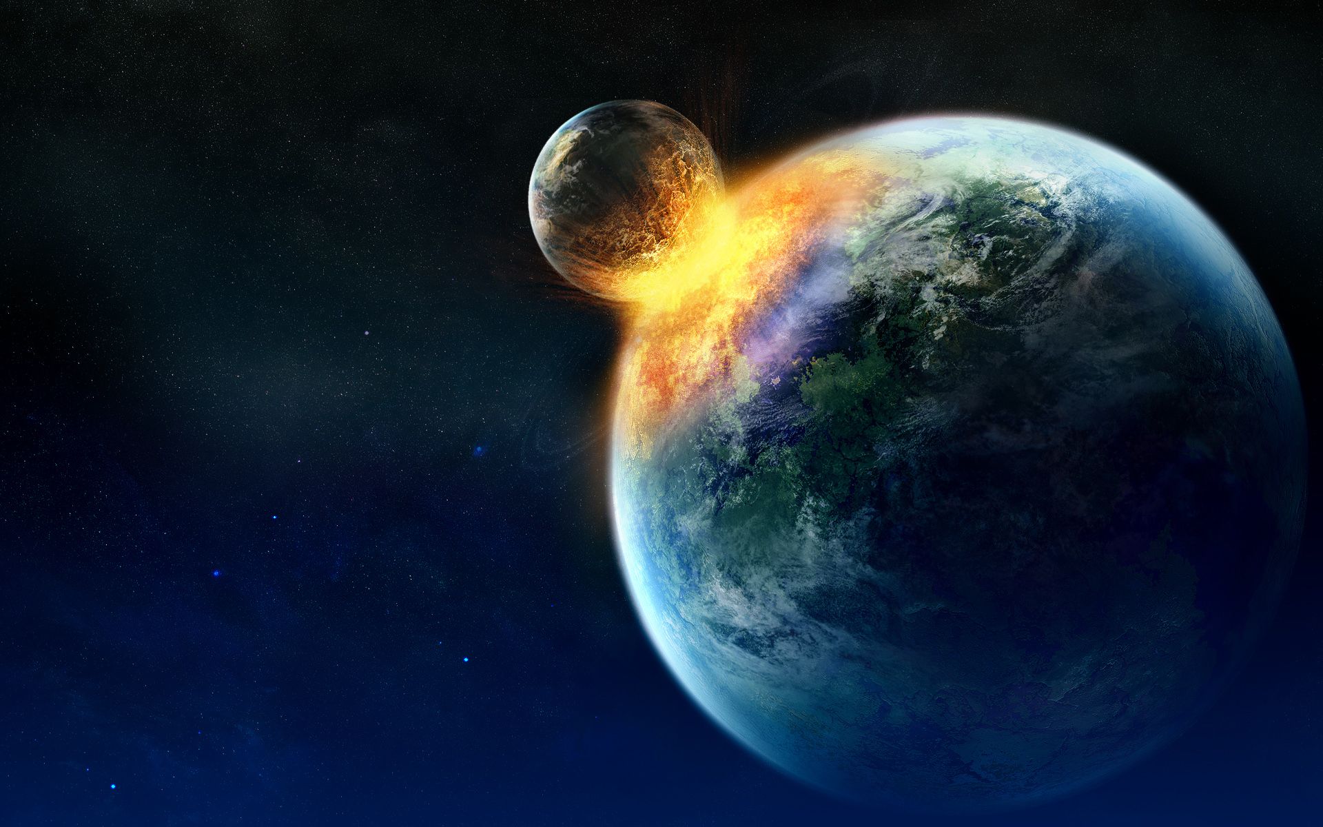 1920x1200 Wallpaper fire, stars, planets, sci fi, collision for mobile and desktop, section космос, resolution 1920x1200