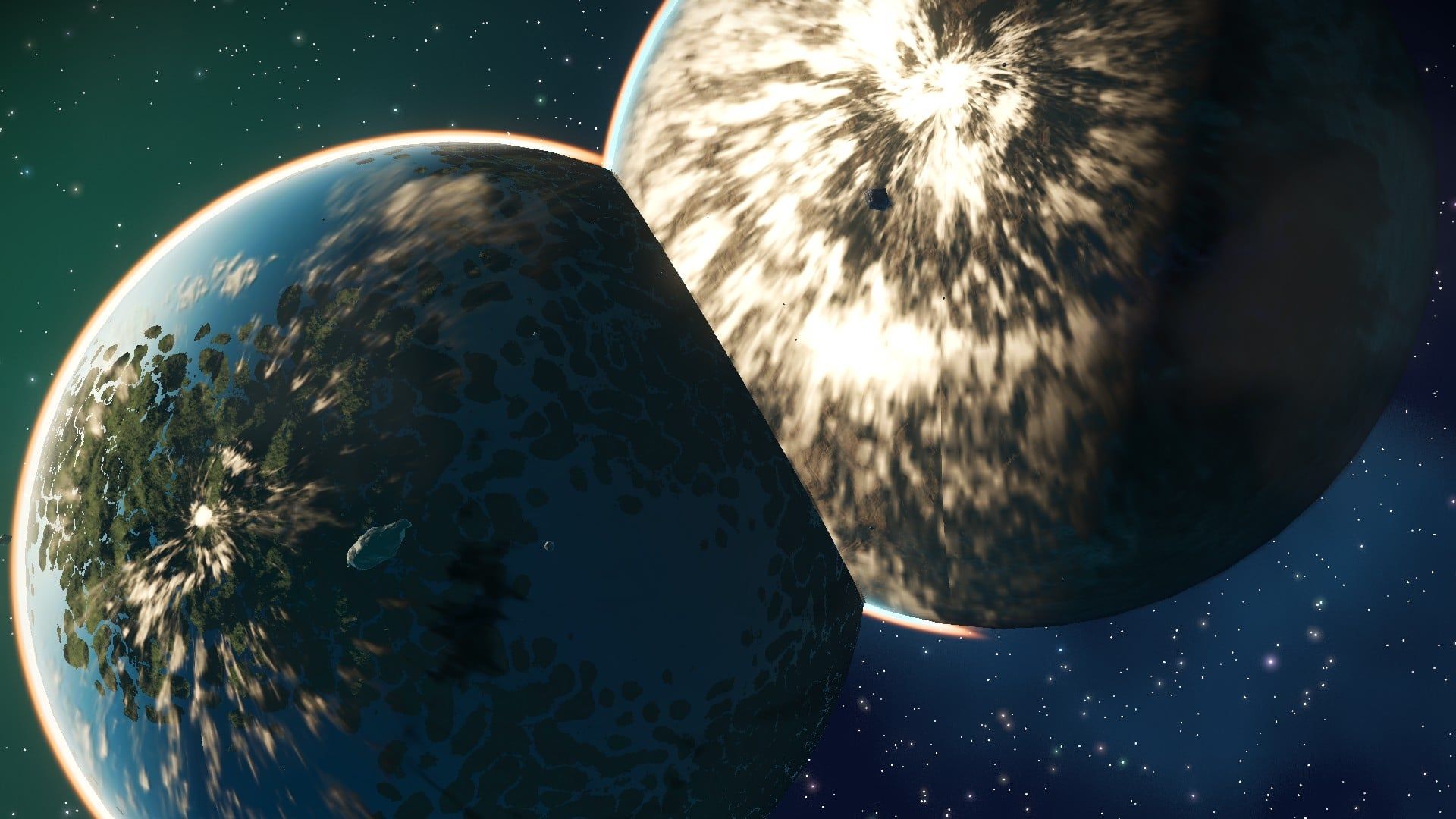 1920x1080 Two planets colliding into each other