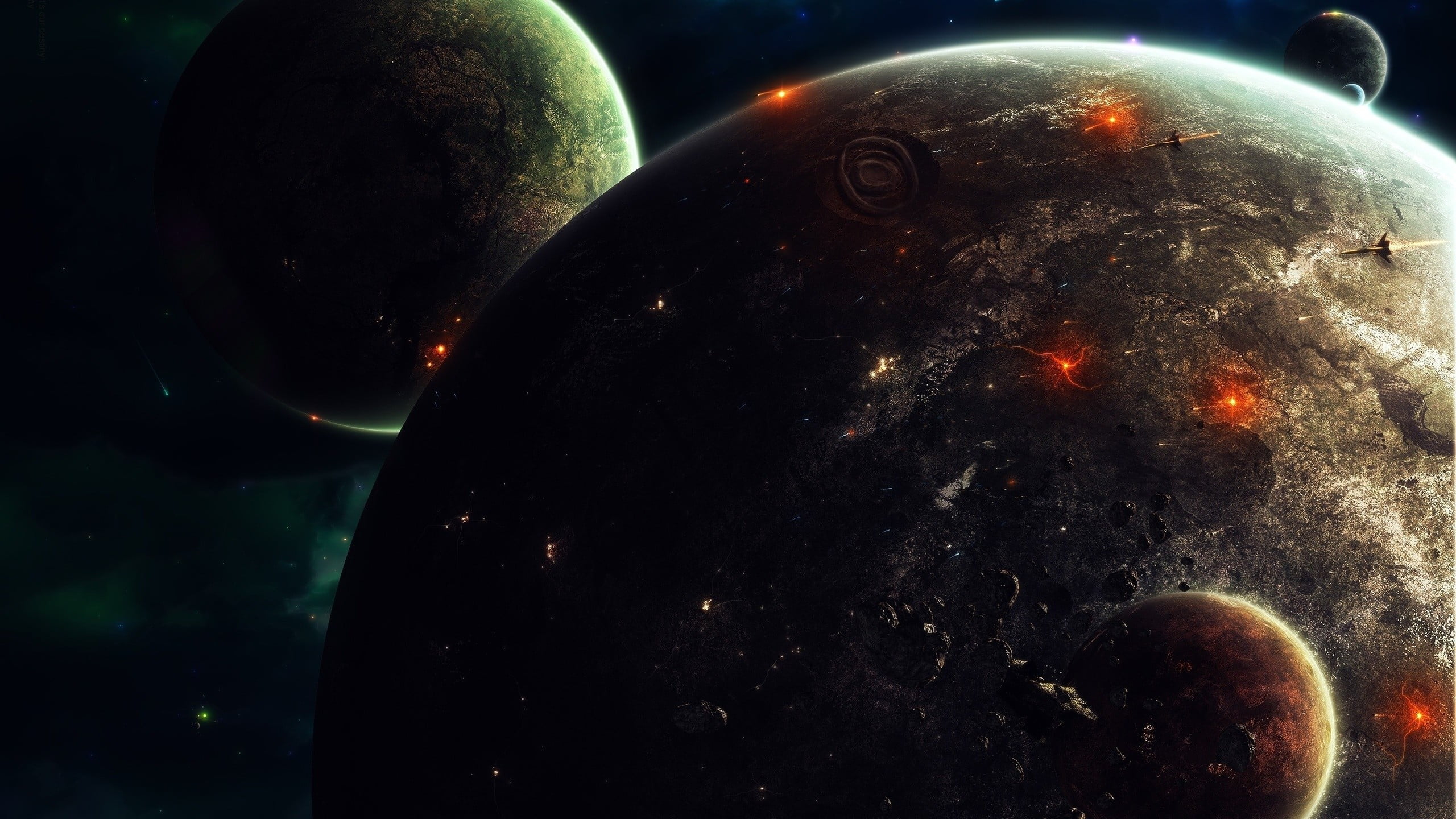 2560x1440 Two planets illustration HD wallpaper