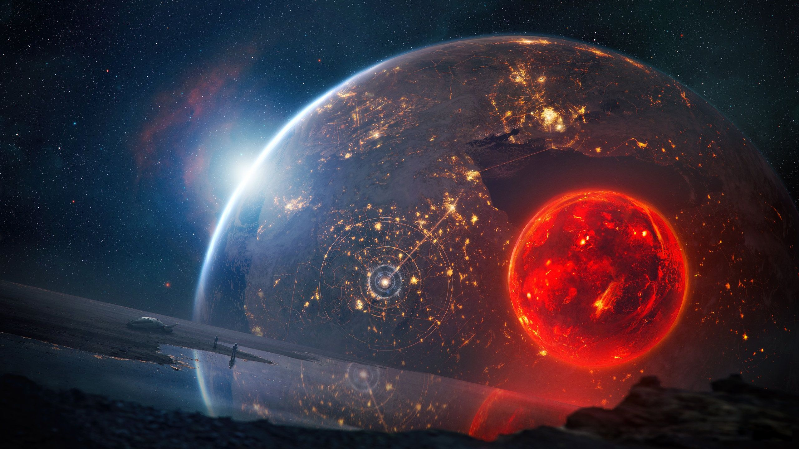 2560x1440 Wallpaper space, stars, light, nebula, space, fiction, transport, the moon for mobile and desktop, section космос, resolution 2560x1440