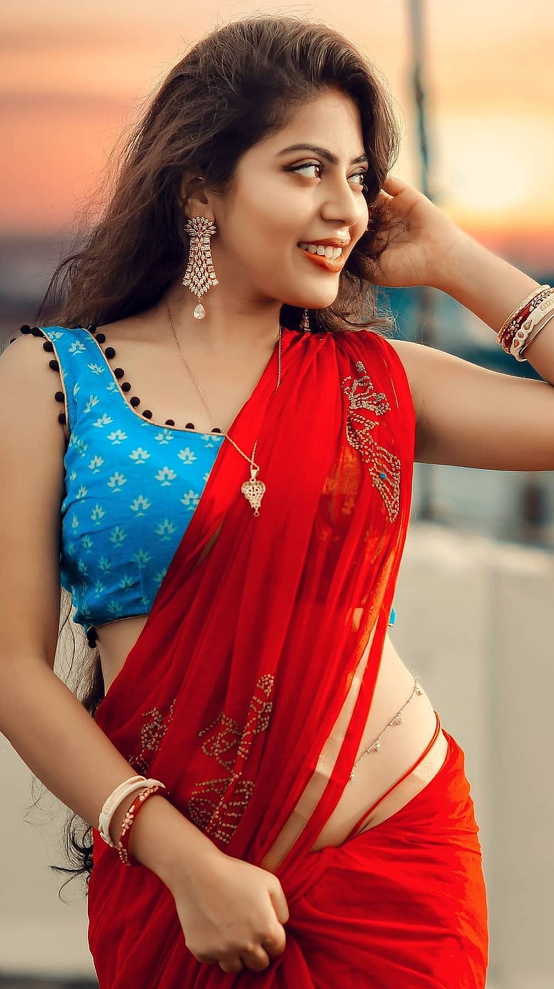 800x1427 Sayani Saha, red saree, HD phone wallpaper