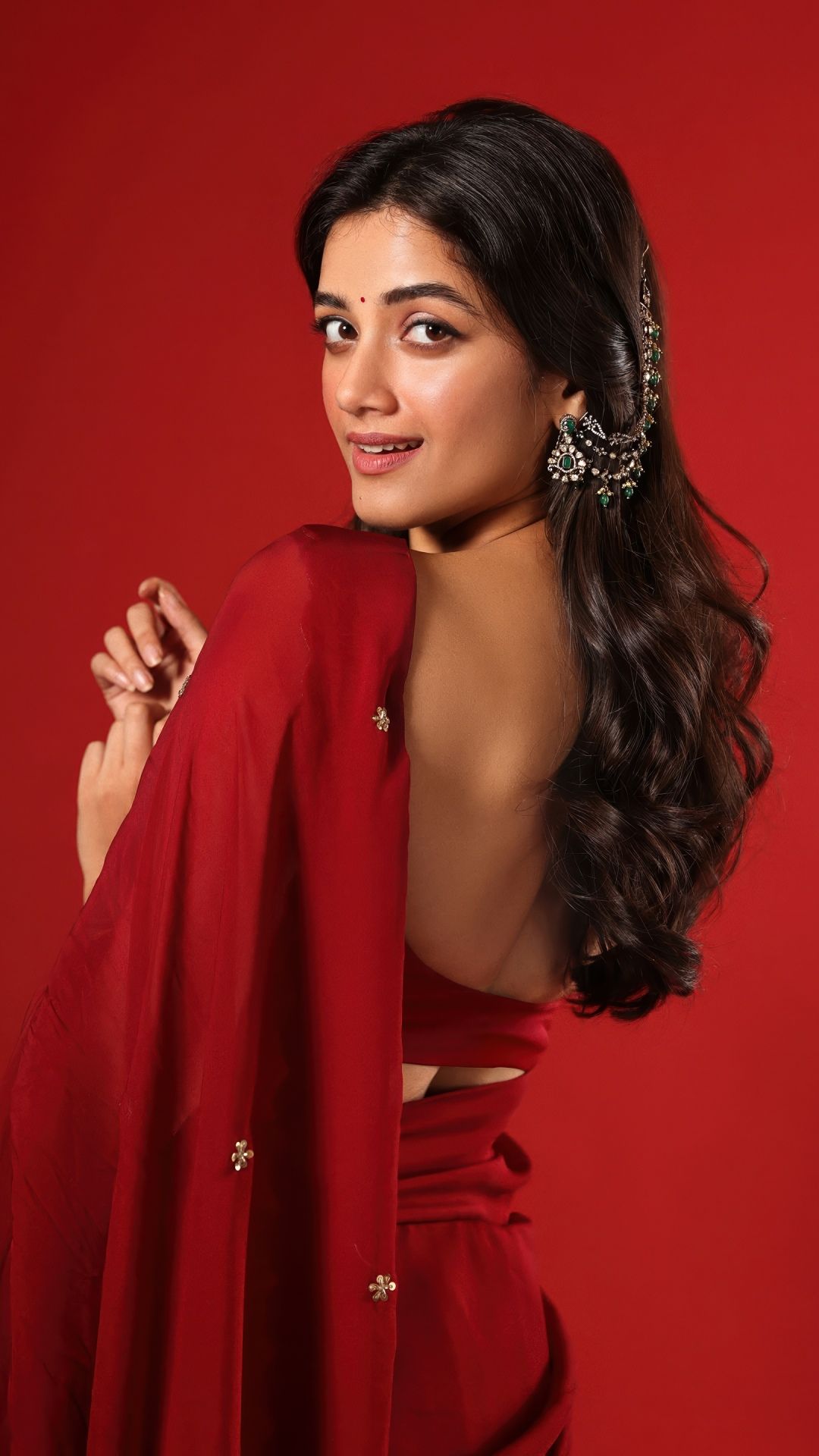 1080x1920 Bhagyashri Borse Wallpaper 4K, Red aesthetic, Saree