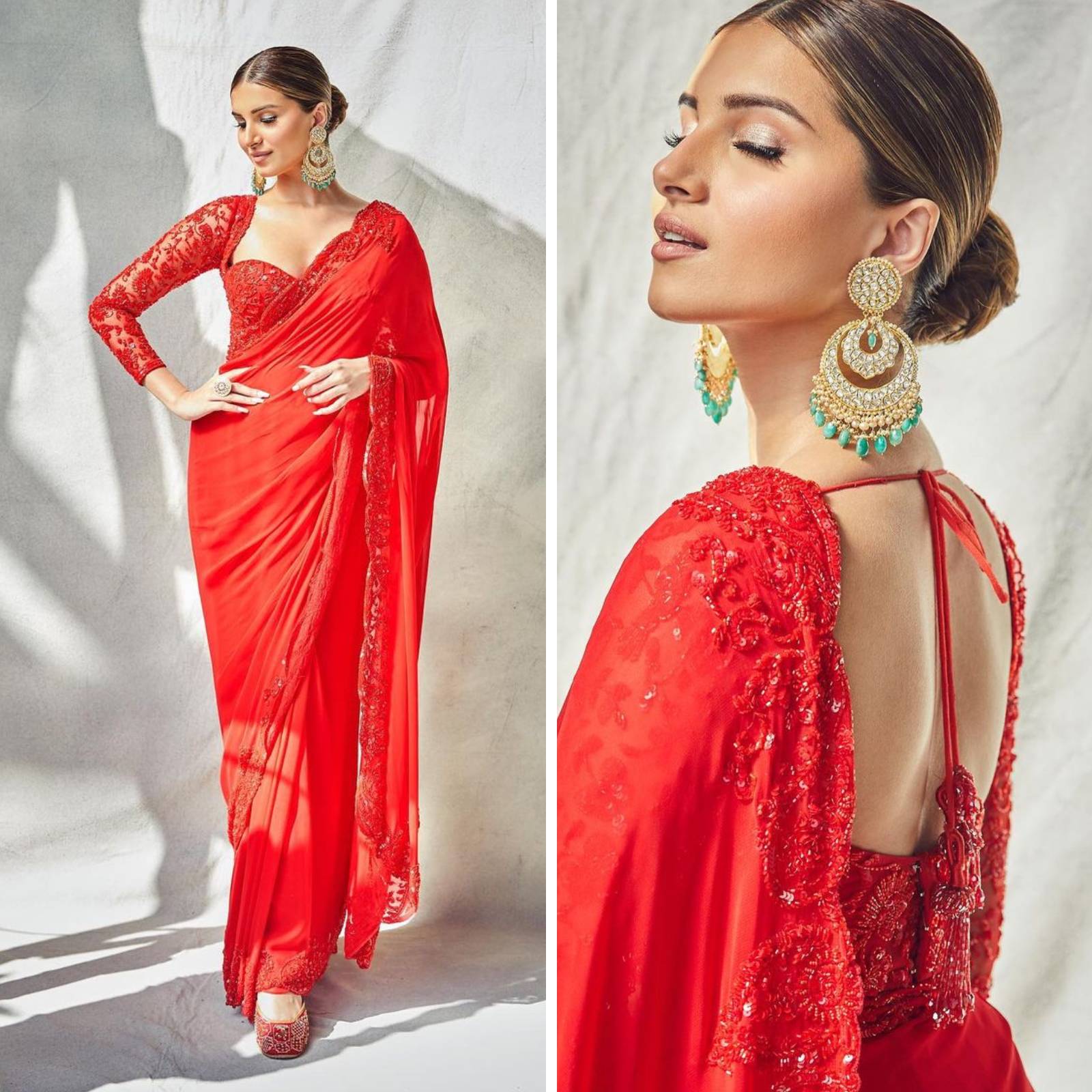1600x1600 Tara Sutaria Is A Picture Of Elegance In Red Saree With Embellished Blouse, See The Diva's Gorgeous Photo