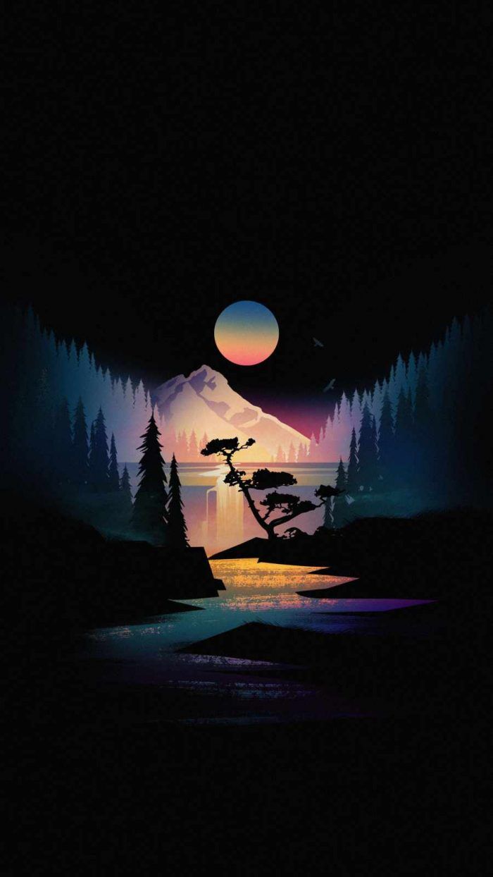 700x1244 Dark Super Amoled Wallpaper. Cityscape Scenery. Lofi aesthetic mountain, Fire watch wallpaper, Minimalist fantasy wallpaper