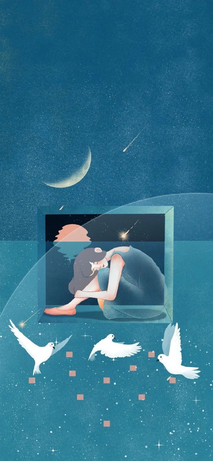 736x1594 Blue illustration wallpaper. Minimalist galaxy illustration, Blue lofi aesthetic wallpaper, Dream illustration