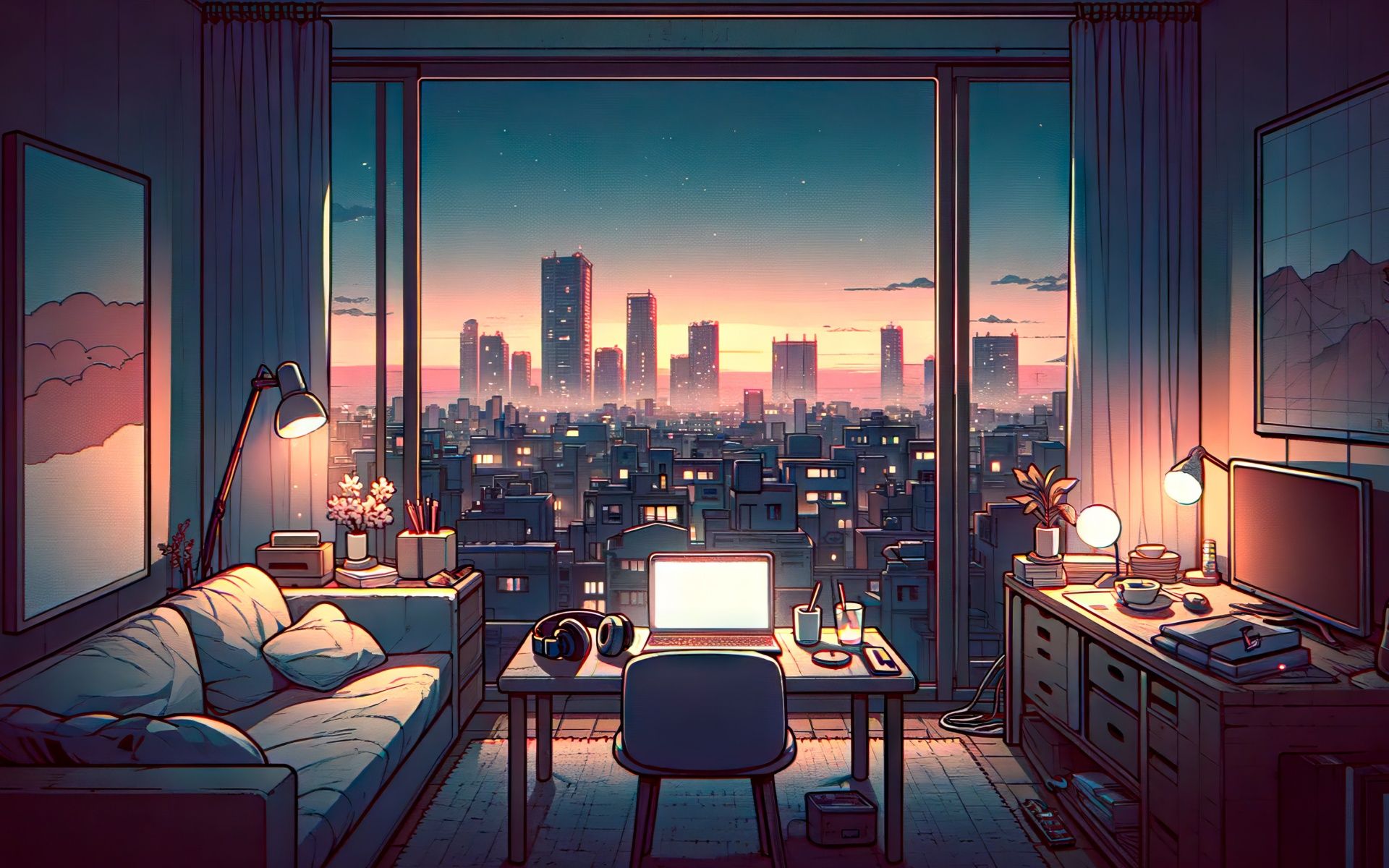 1920x1200 Lofi Wallpaper 4K, Room, Cityscape, Urban