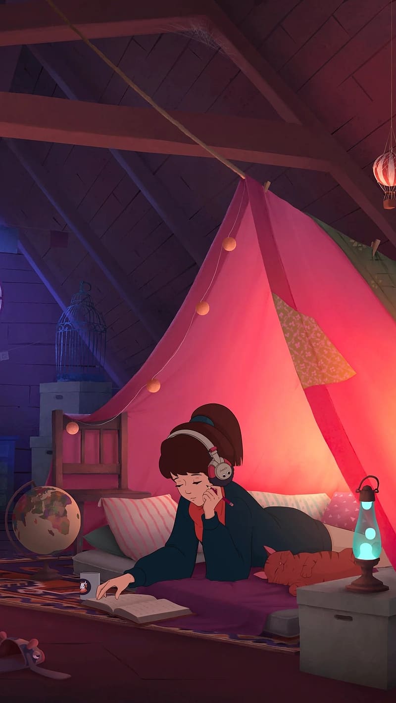 800x1422 Lofi Study, Under A Tent, aniimated, night lamp, HD phone wallpaper