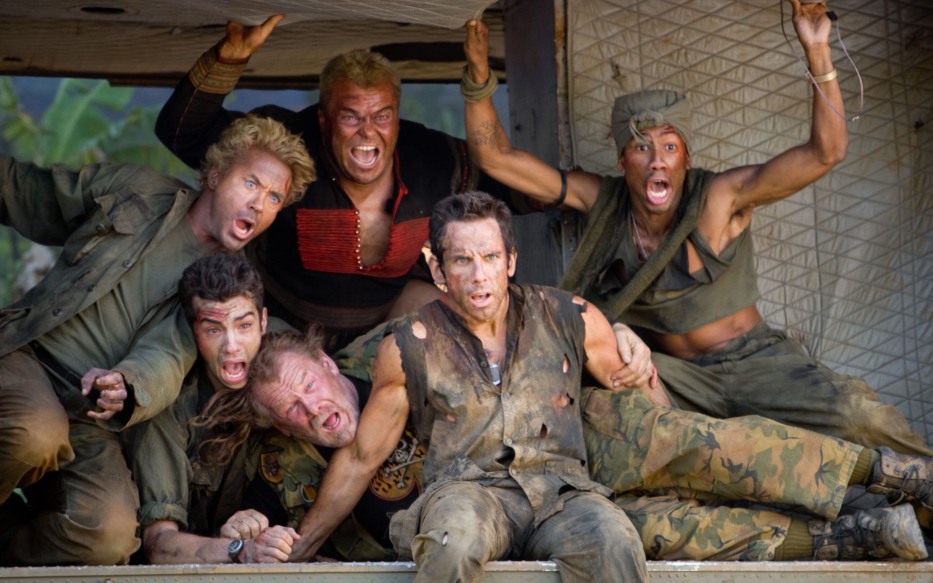 1920x1200 tropic, Thunder, Robert, Downey, Jr, Ben, Stiller, Jack, Black, Nick, Nolte, Steve, Coogan, Jay, Baruchel, Humor, Funny, Military, Soldiers, Actors, Vehicles, Helicopter, Men Wallpaper HD / Desktop and Mobile Background