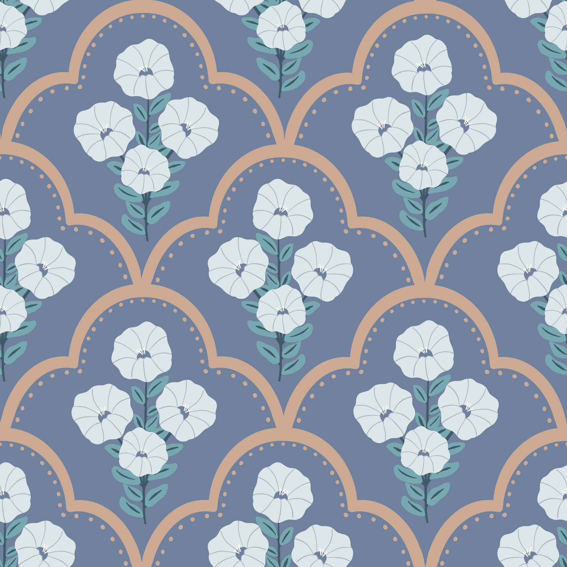 1946x1946 Mallow Bindweed Blue and Beige Peel and Stick Wallpaper, Floral