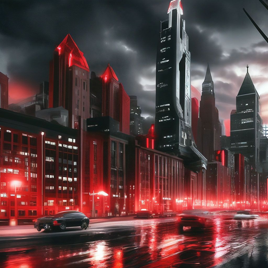 1024x1024 Black And Red City Wallpaper Hyper Realistic 32k