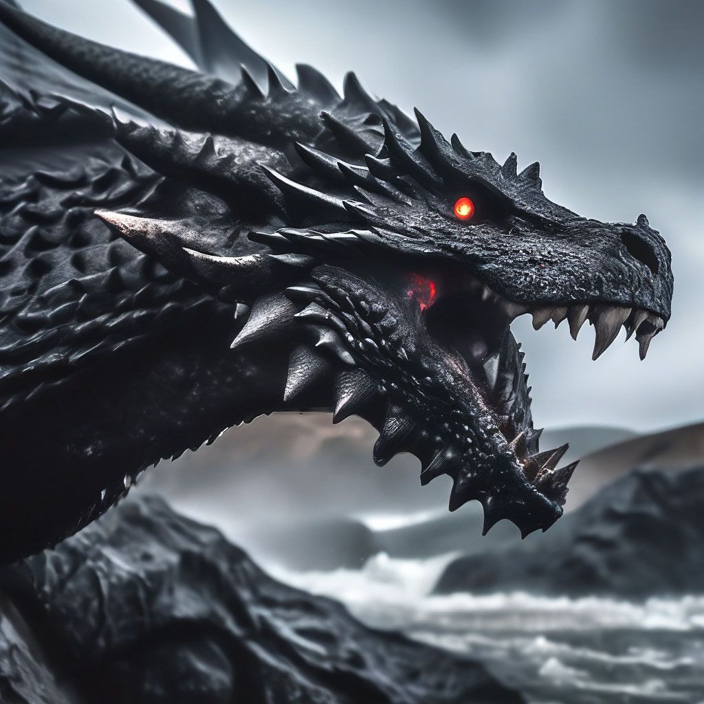 1024x1024 Black dragon with wings, lava river, creepy, gloomy, realistic, professional photo, 32k, high resolution, high
