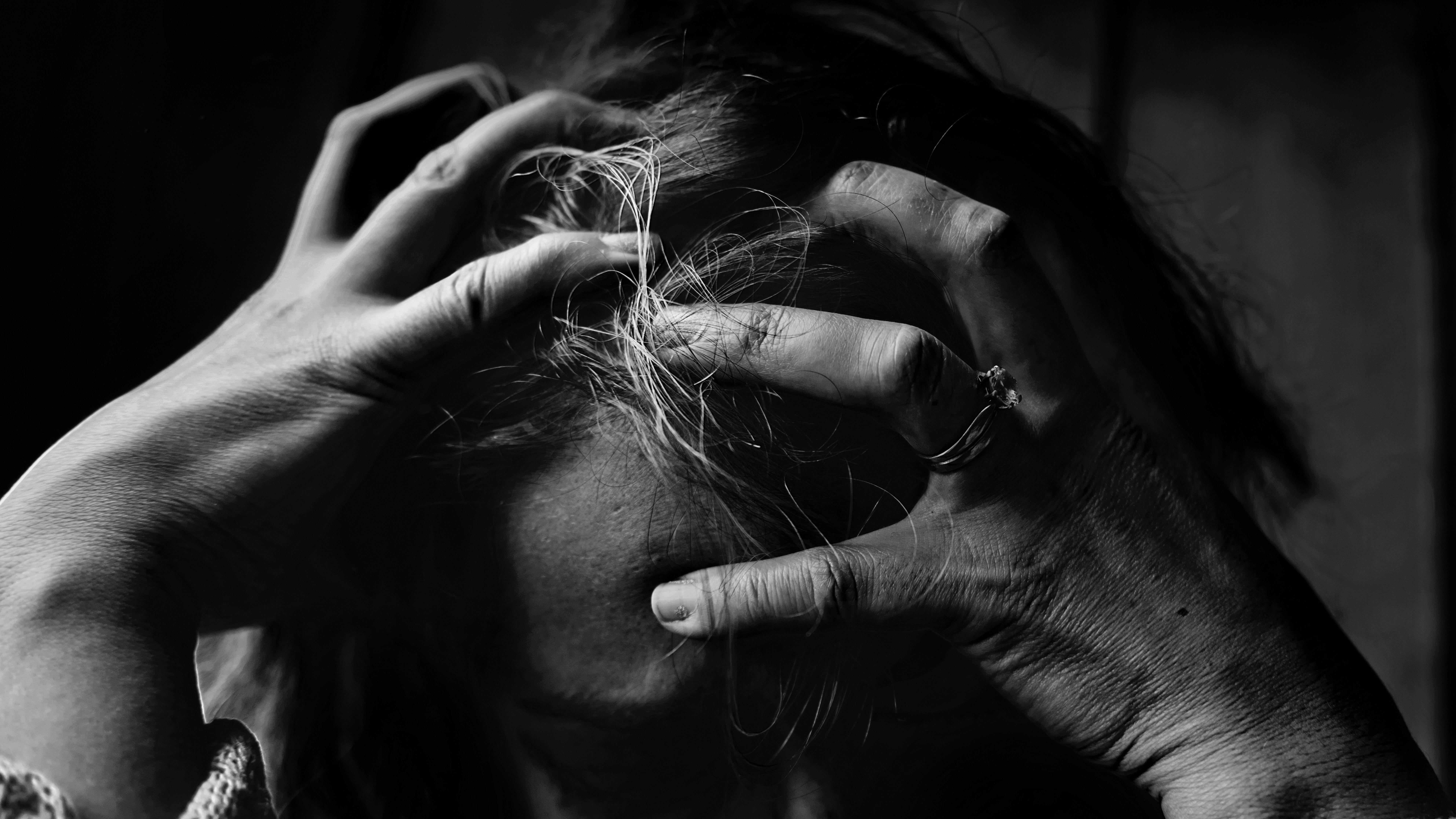 7680x4320 Sad Adult Alone Girl Getting Headache 4K 8K HD Wallpaper