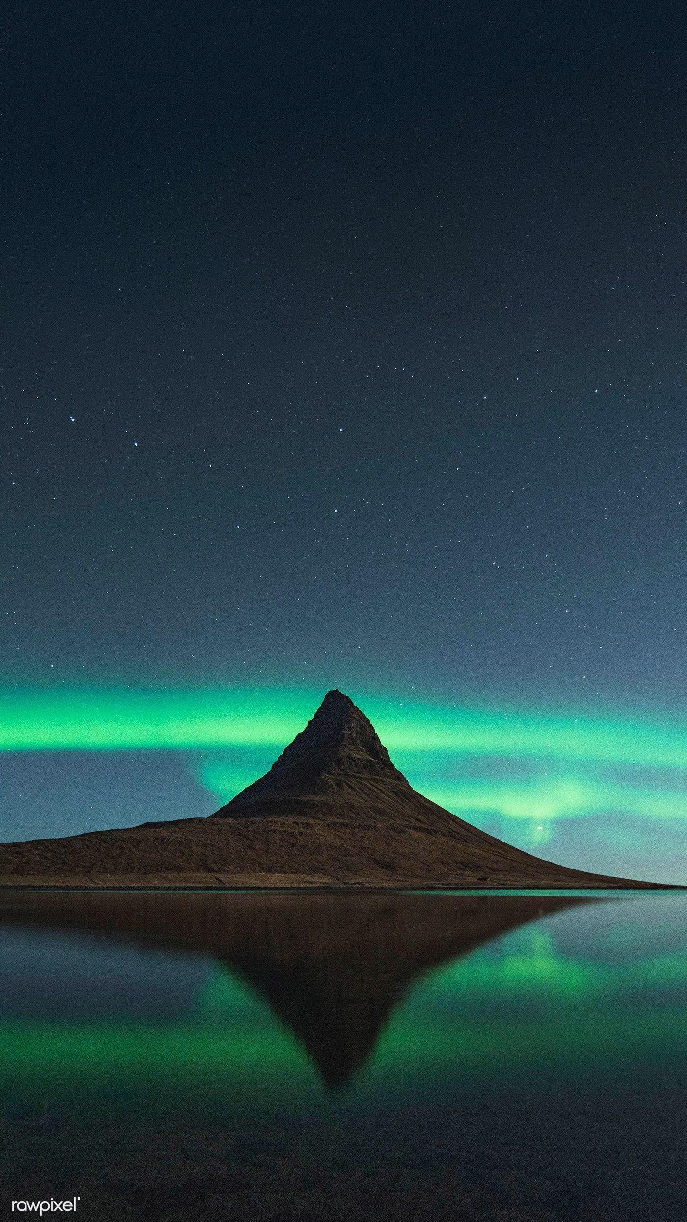 1400x2489 Download premium image of Kirkjufell Northern lights, Iceland mobile phone. Northern lights, Galaxy phone wallpaper, Lights