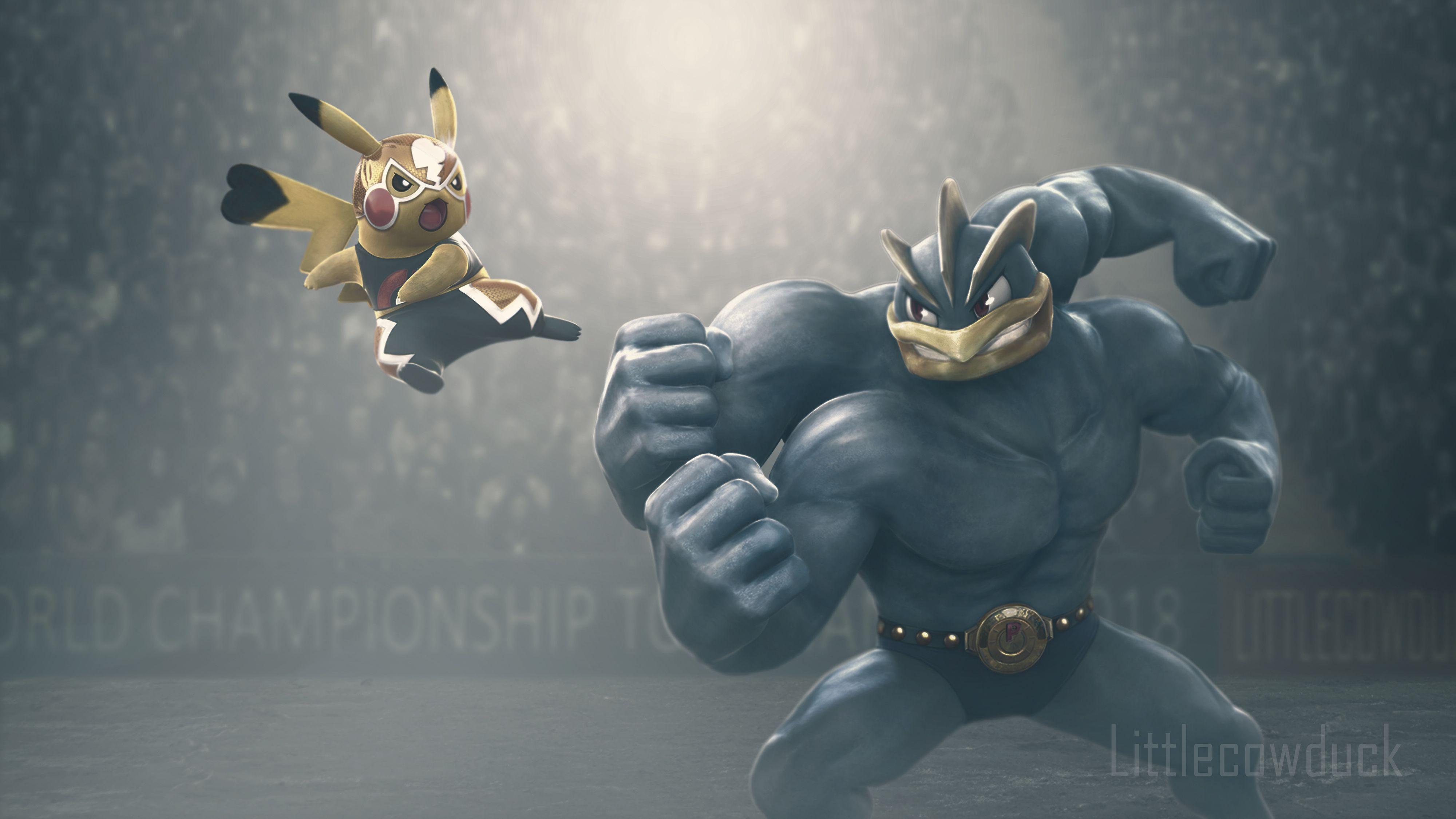 4000x2250 Machamp vs Pikachu Libre