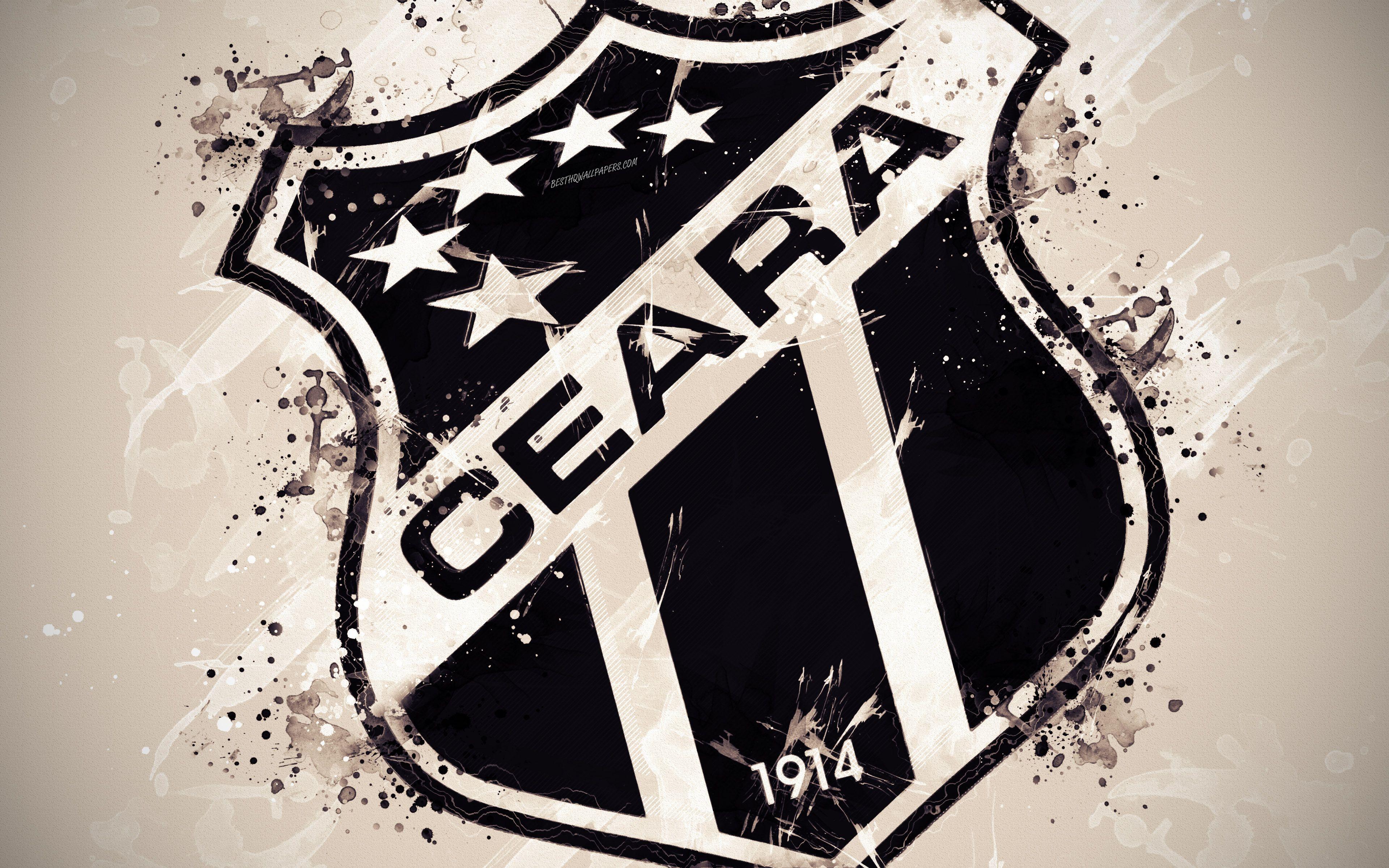 3840x2400 Ceara SC, 4k, paint art, logo, creative, Brazilian football team, Brazilian Serie A, emblem, white background, gru. Art painting, Grunge fashion, White background