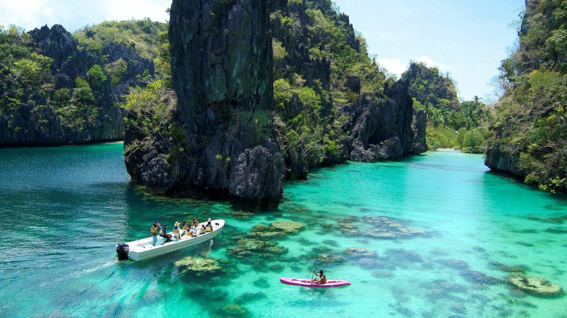 1920x1080 Palawan Tag wallpaper: Trees Cliffs Beach Forest Turquoise Hut